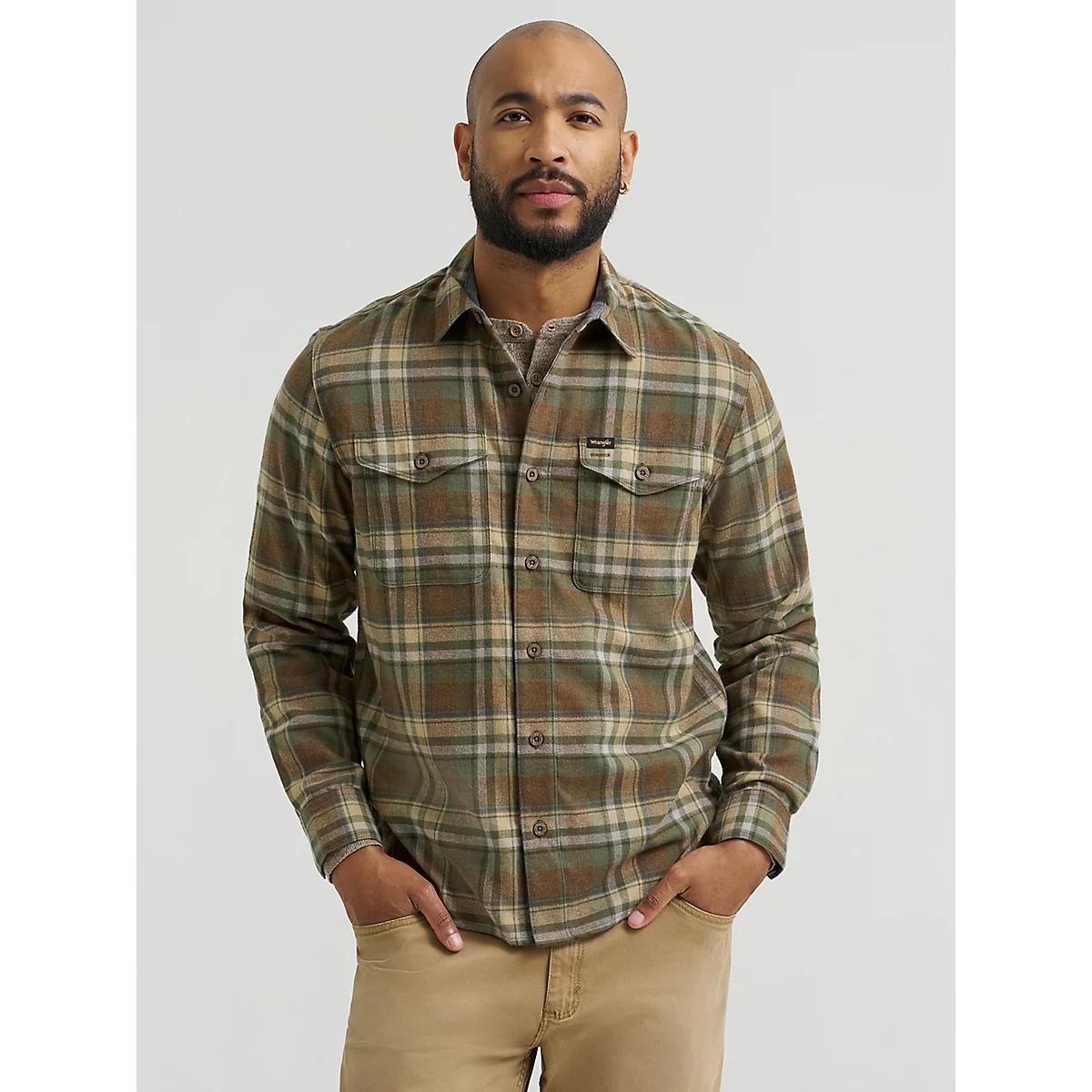 Men's Wrangler® Flannel Plaid Shirt in Thyme Product Image