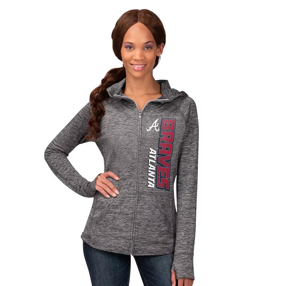 Women's G-III 4Her by Carl Banks Heather Gray Atlanta Braves Defender Space Dye Raglan Full-Zip Hoodie,  Product Image