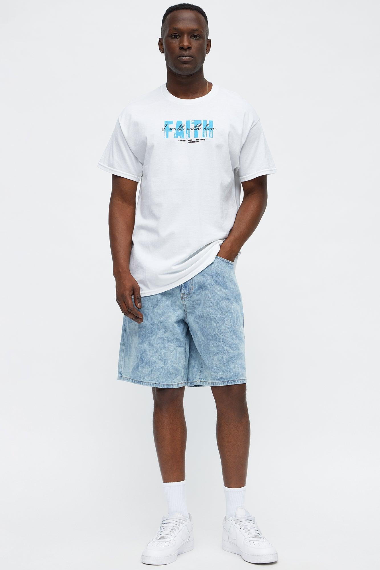 Faith I Walk With Him Oversized Short Sleeve Tee - White Male Product Image