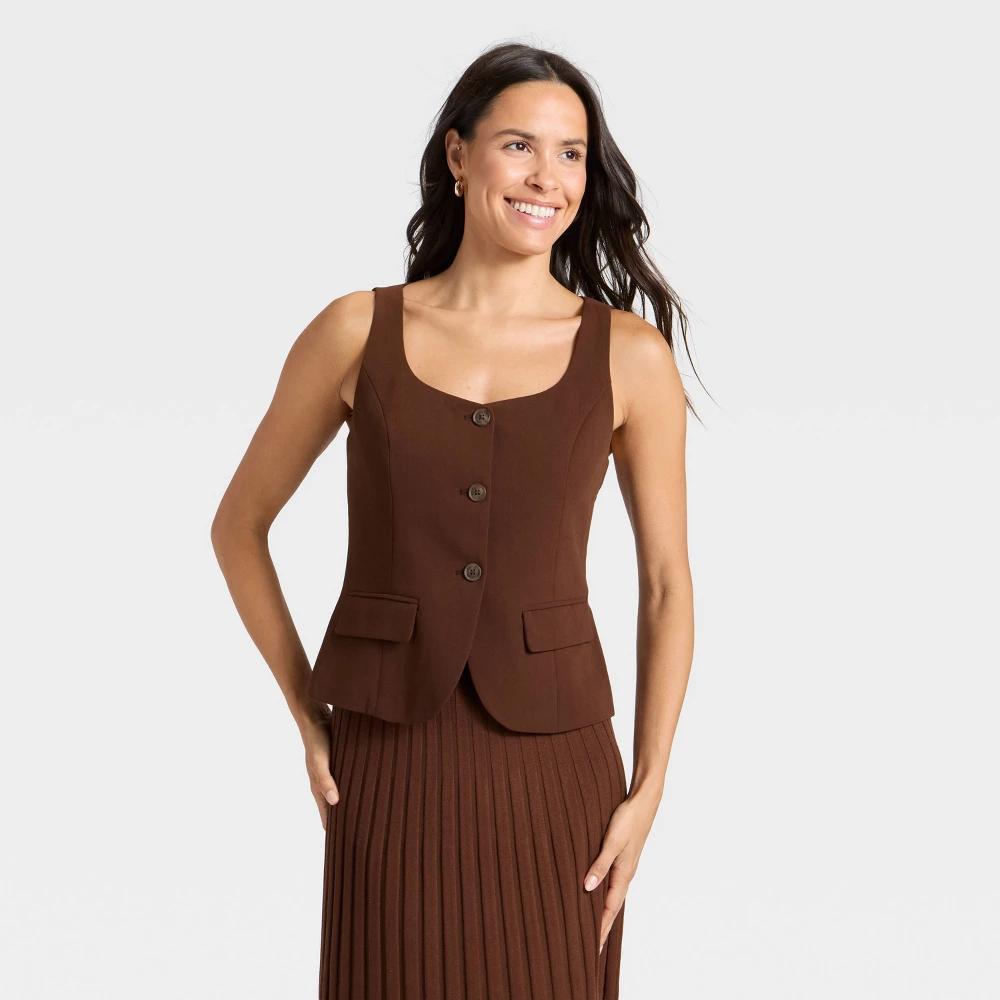 Women's Signature Crepe Scoop Vest - A New Day™ Cream XL Product Image
