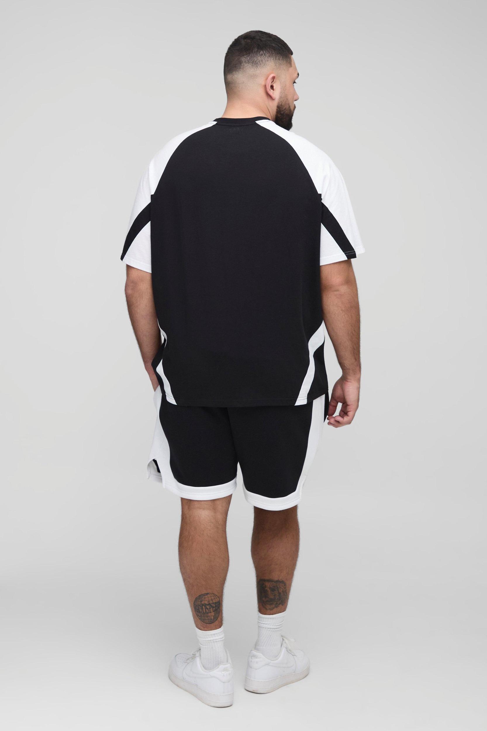 Plus Oversized Man Colour Block T-Shirt and Short Set | boohooMAN USA Product Image