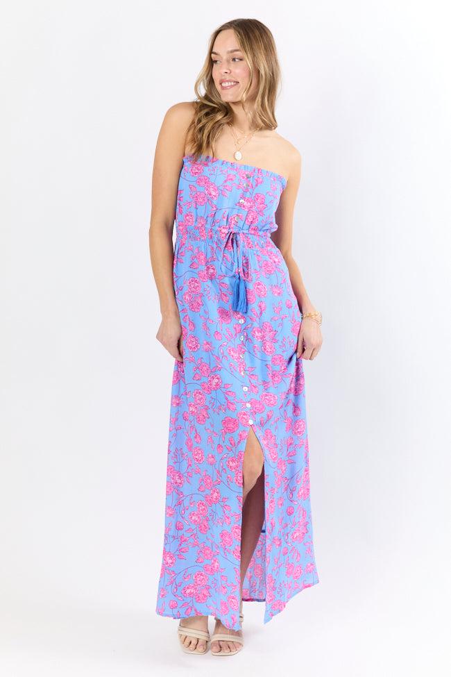 Floral Oasis Blue and Pink Strapless Printed Maxi Dress FINAL SALE Product Image