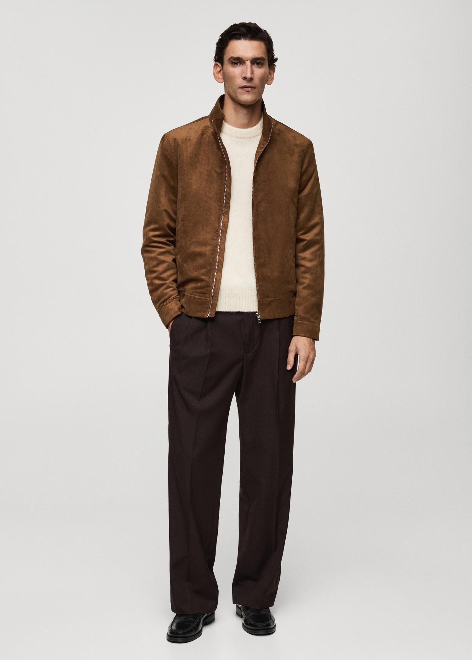 Suede-effect jacket with zip - Men | MANGO USA Product Image