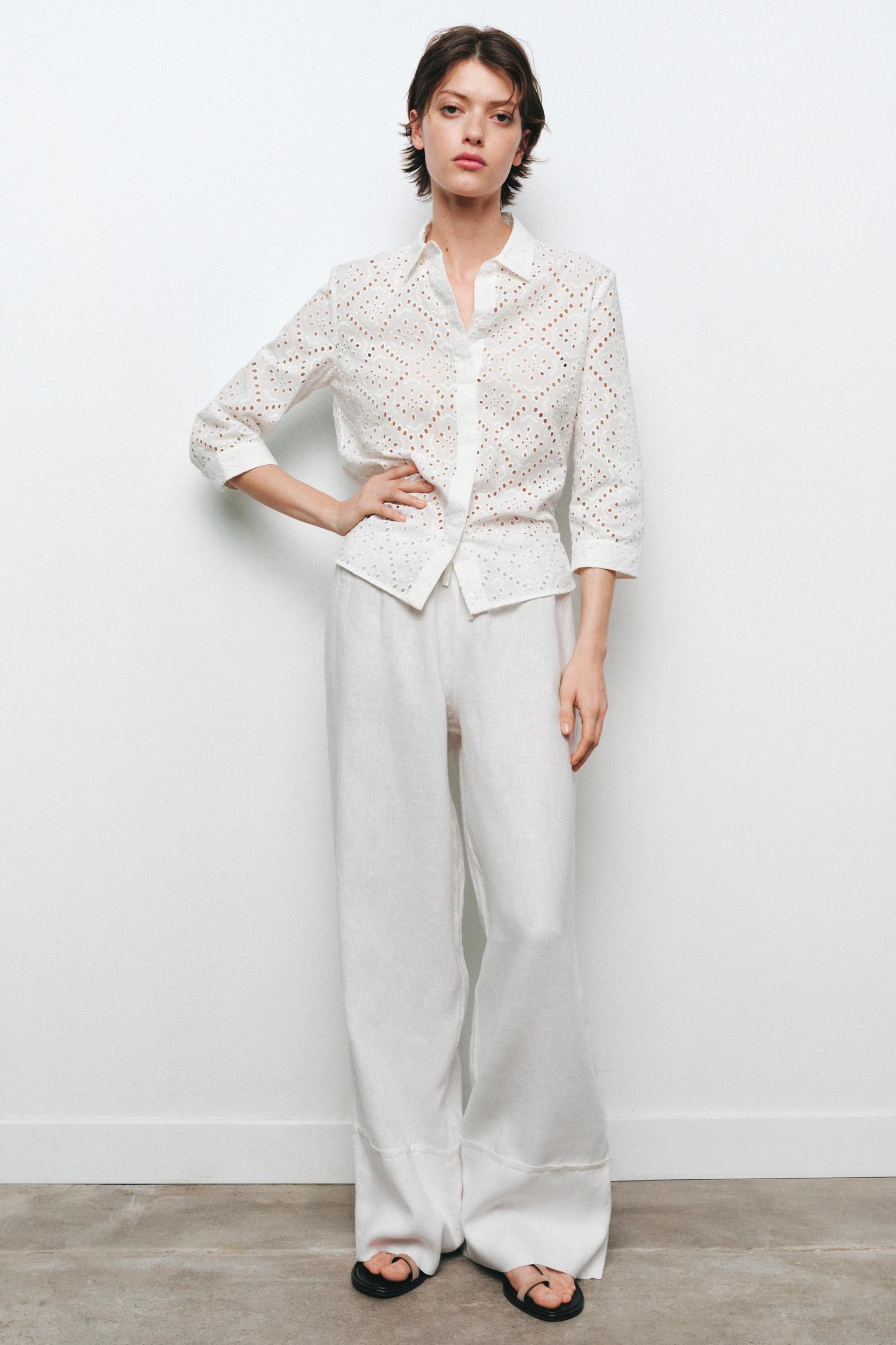 EMBROIDERED EYELET SHIRT ZW COLLECTION Product Image