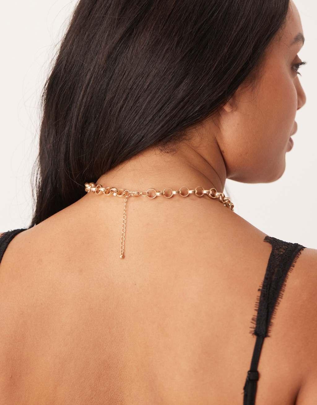 ASOS DESIGN Curve necklace with chunky chain and sun charm pendant in brushed gold tone Product Image