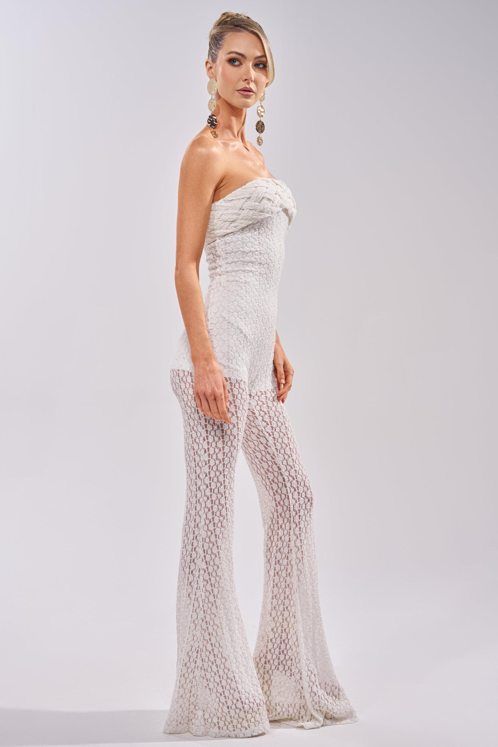 CONCERT BRAT BRAIDED LACE JUMPSUIT IN WHITE Product Image