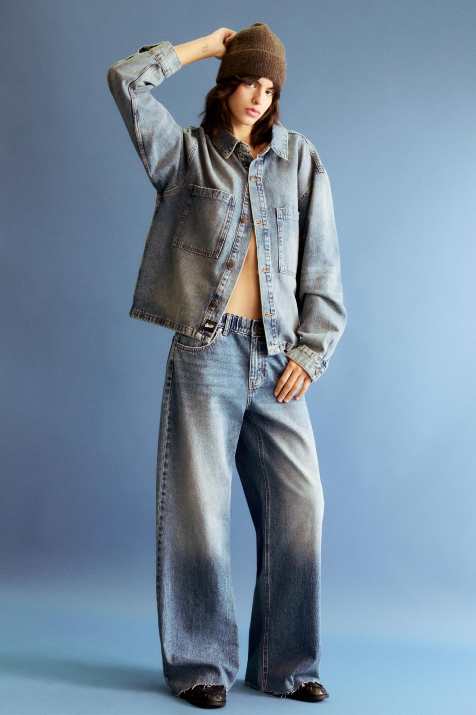 Wide leg baggy jeans with elastic waistband Product Image