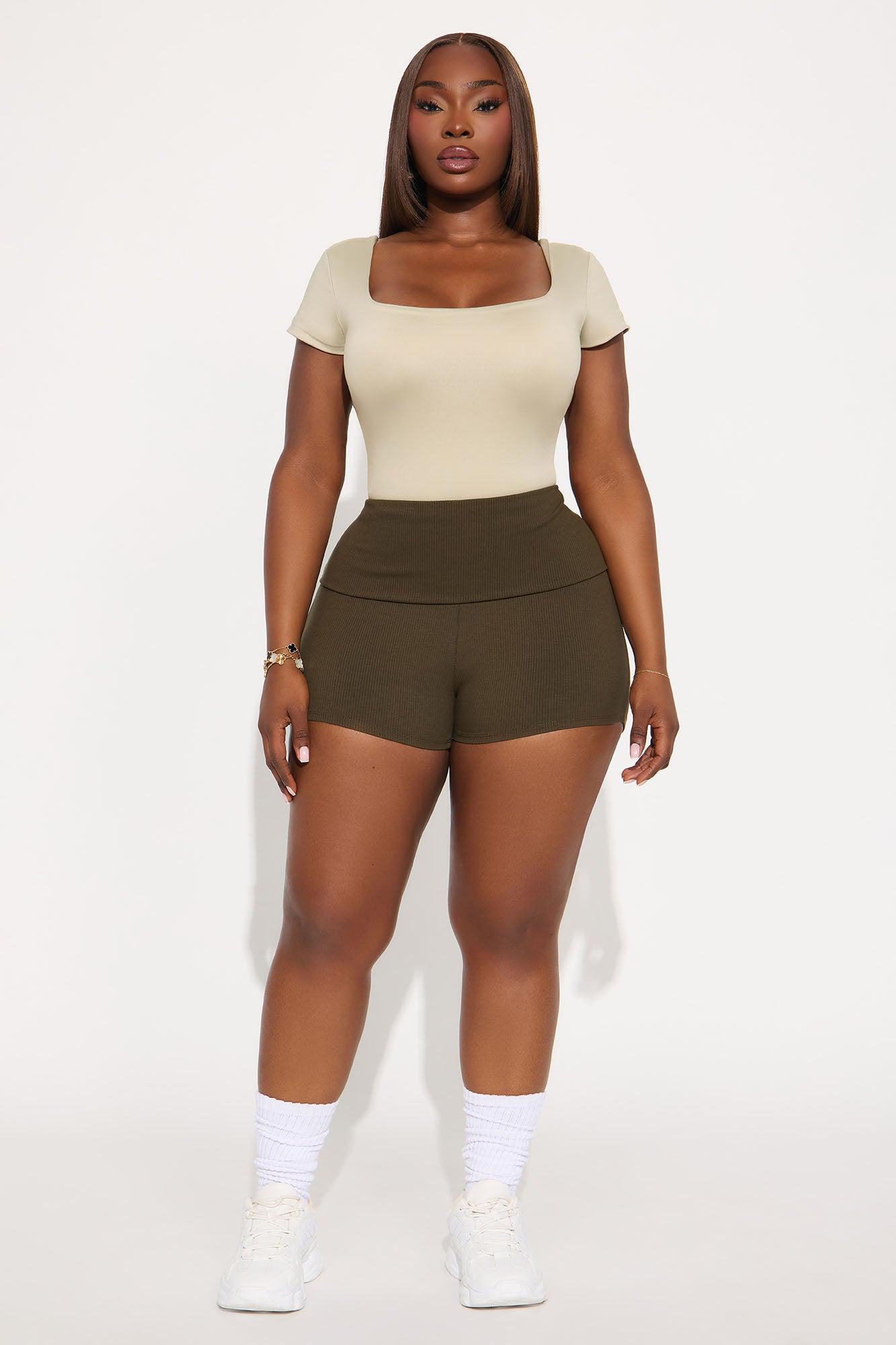 Ribbed Foldover Shorts - Olive Female Product Image