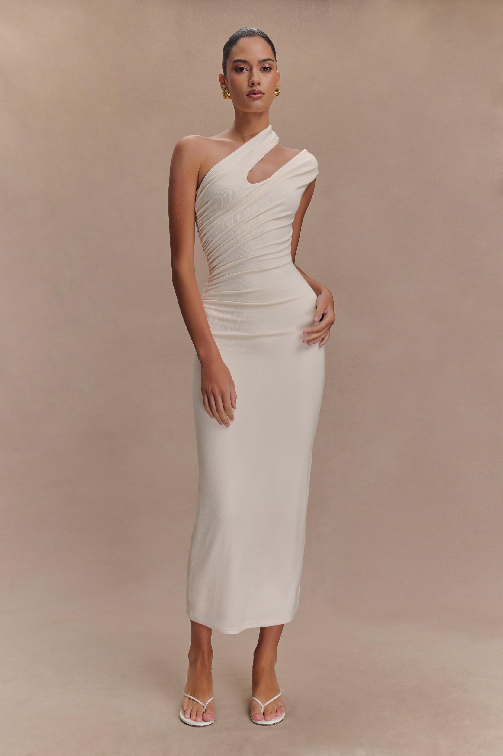 Anastasia One Shoulder Modal Midi Dress - Ivory Product Image