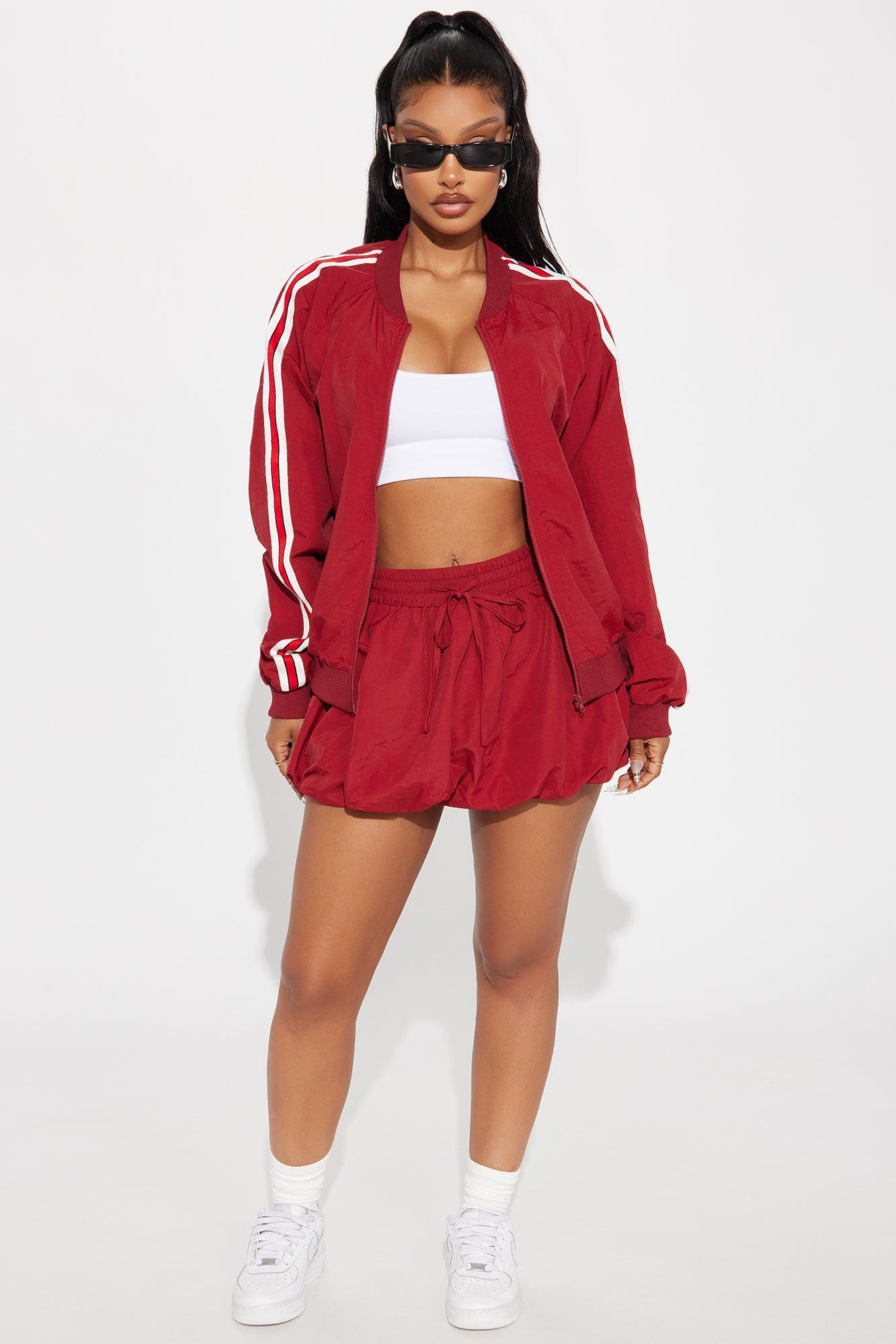 Sporty Bubble Hem Skirt Set - Red Product Image