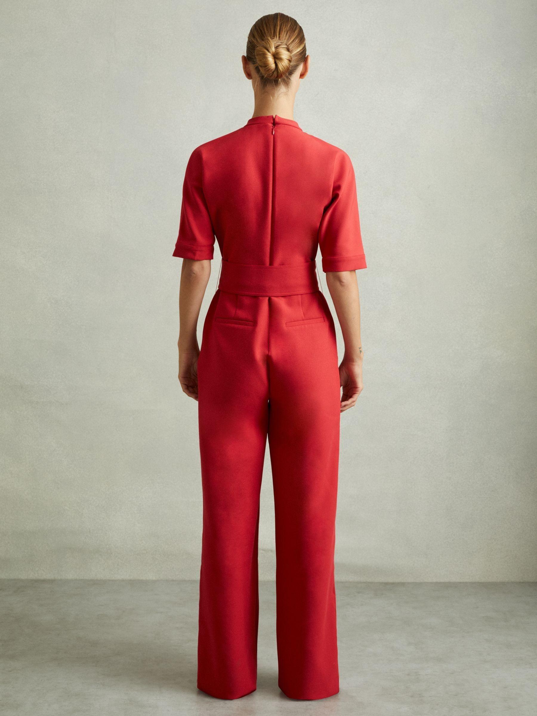 Wide Leg Belted Jumpsuit in Red Product Image