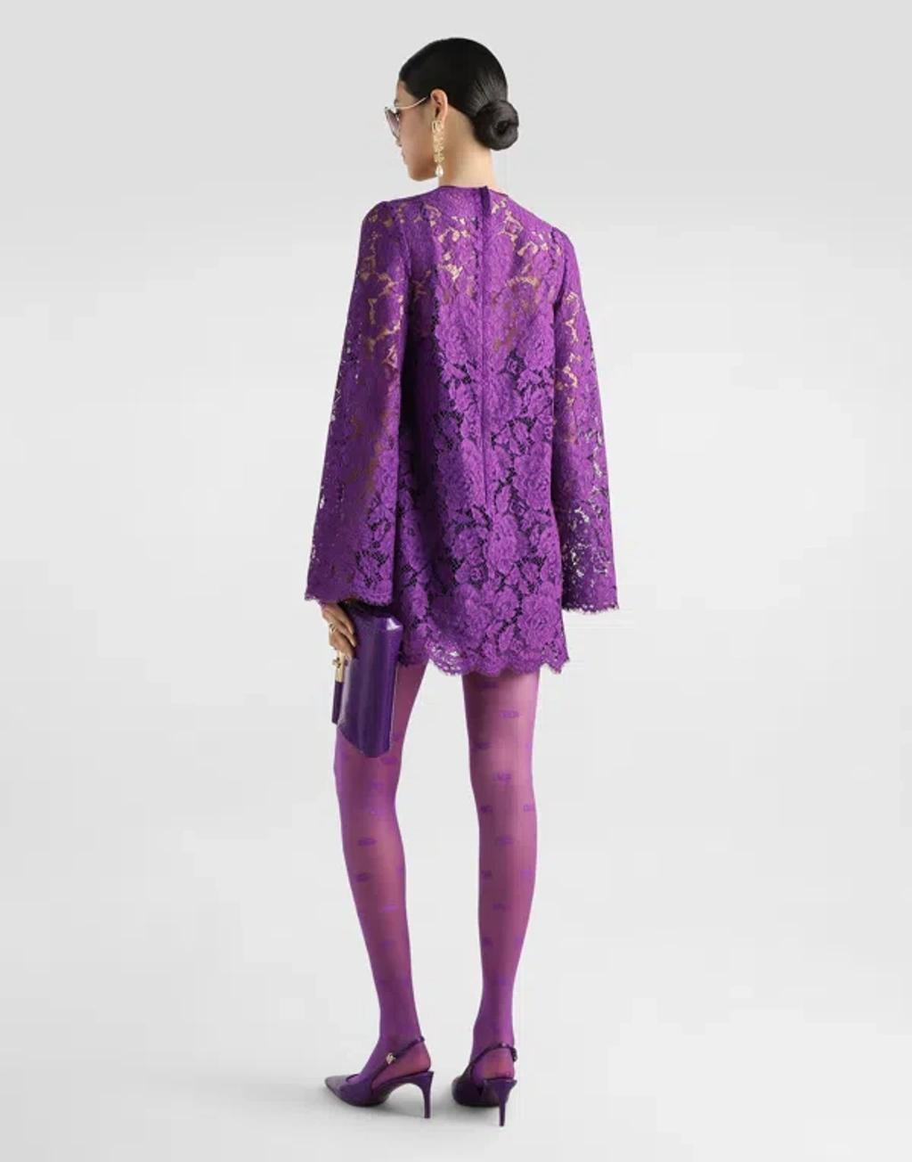 DOLCE & GABBANA Cordonetto Lace Short Dress In Purple Product Image
