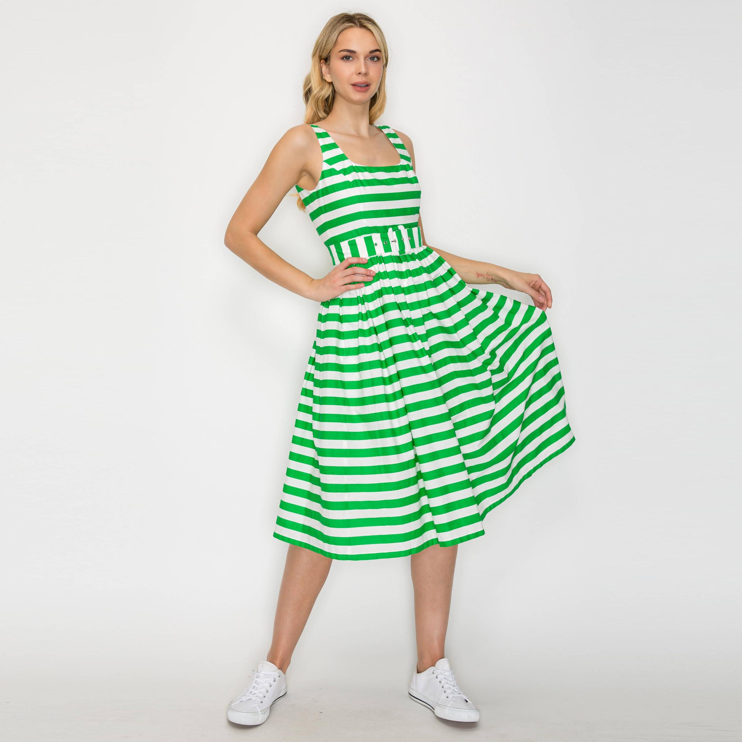 Lucky Green Stripe Classic Midi Dress Product Image
