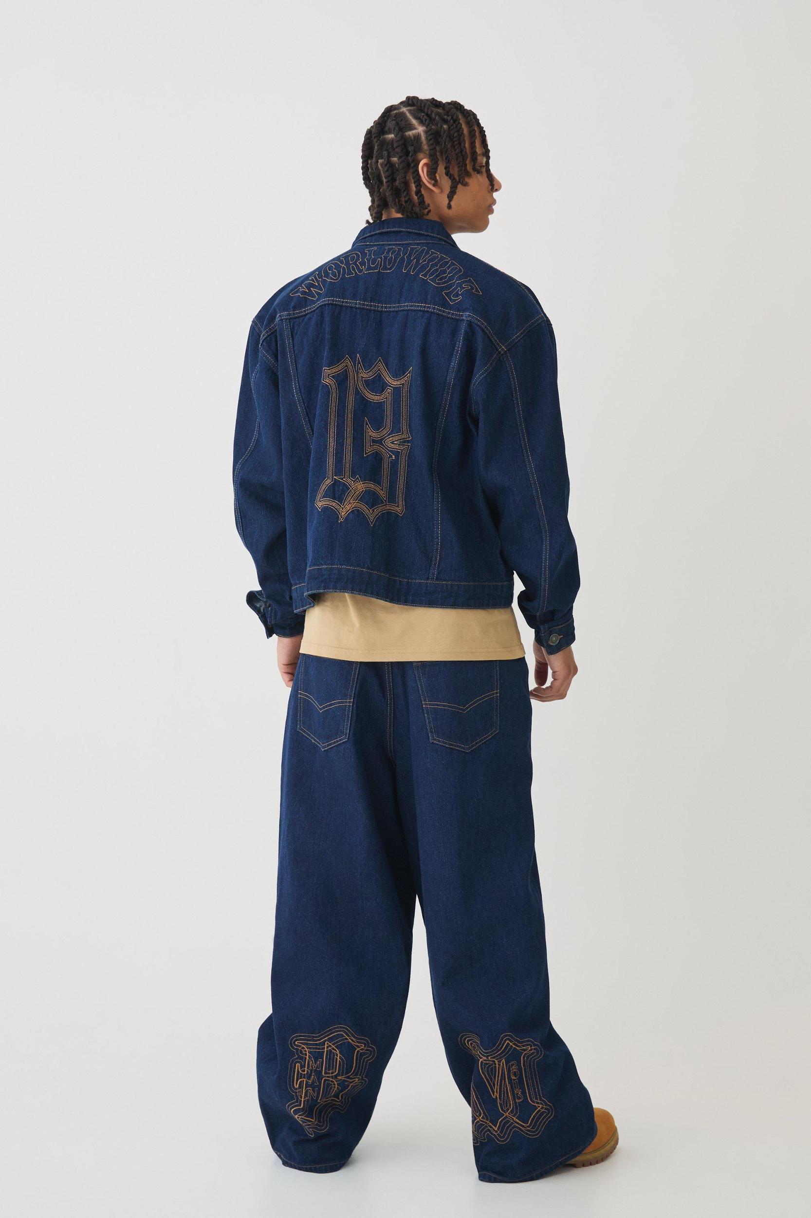 Balloon Fit Rigid Contrast Stitch Ripped Jeans | boohooMAN USA Product Image