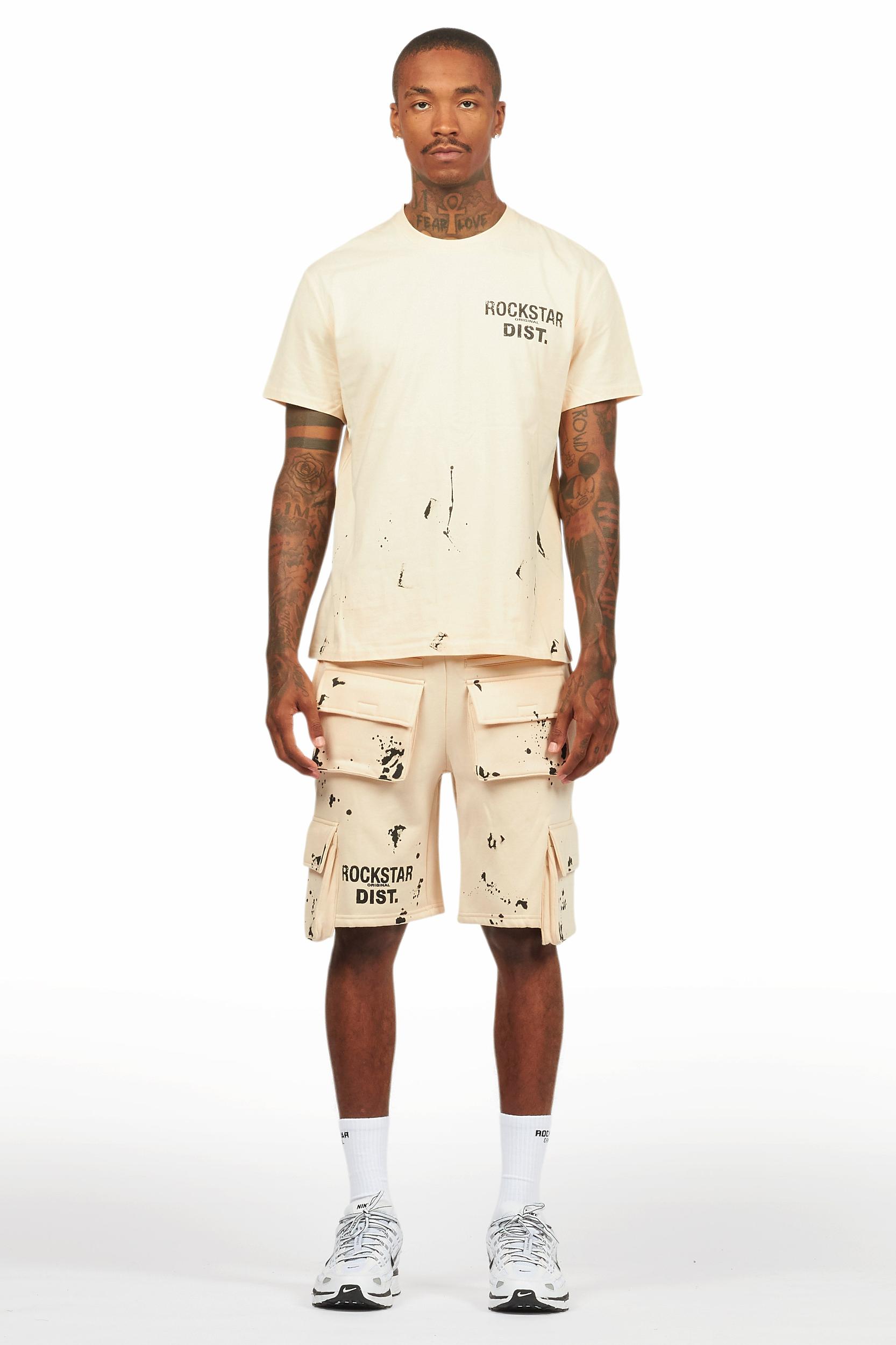Raffer Beige/Black T-Shirt Cargo Shorts Set Male Product Image