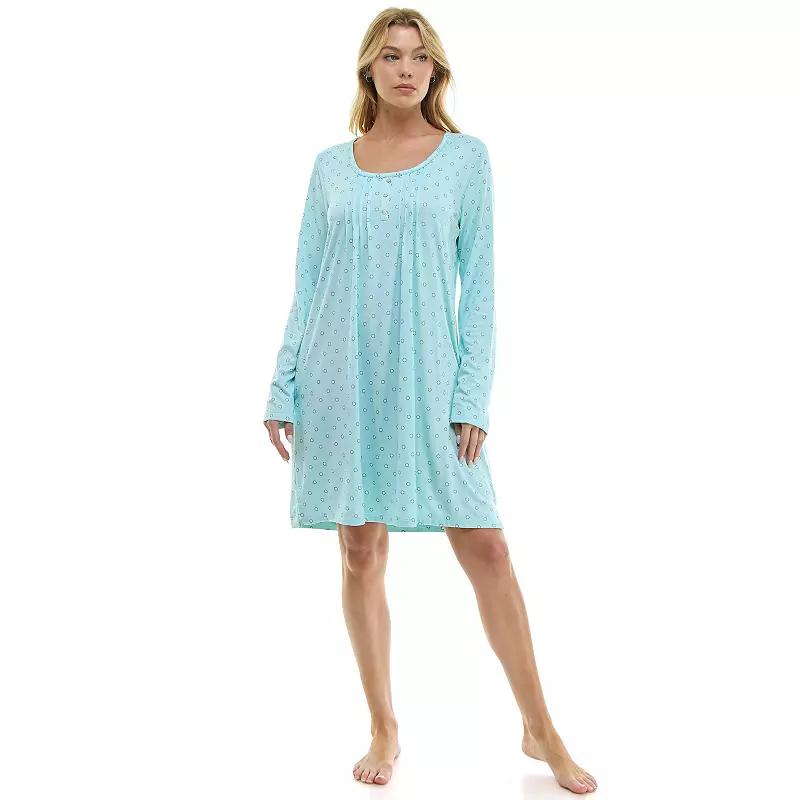 Petite Croft & Barrow® Cozy Luxe Long Sleeve Pajama Gown, Women's, Size: Small Petite, Blue Tint Product Image