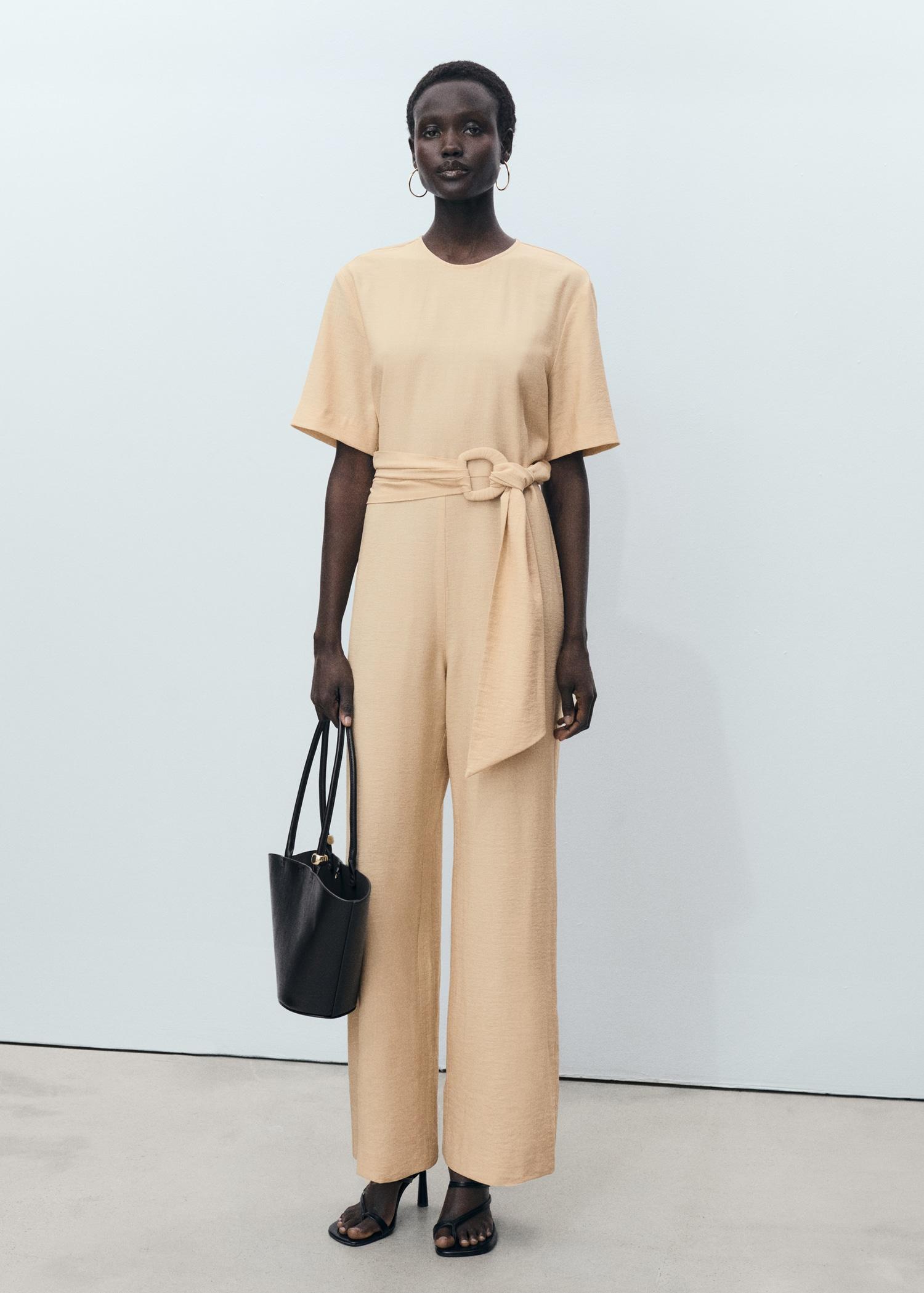 Straight-fit short-sleeved jumpsuit with belt - Women | MANGO USA Product Image