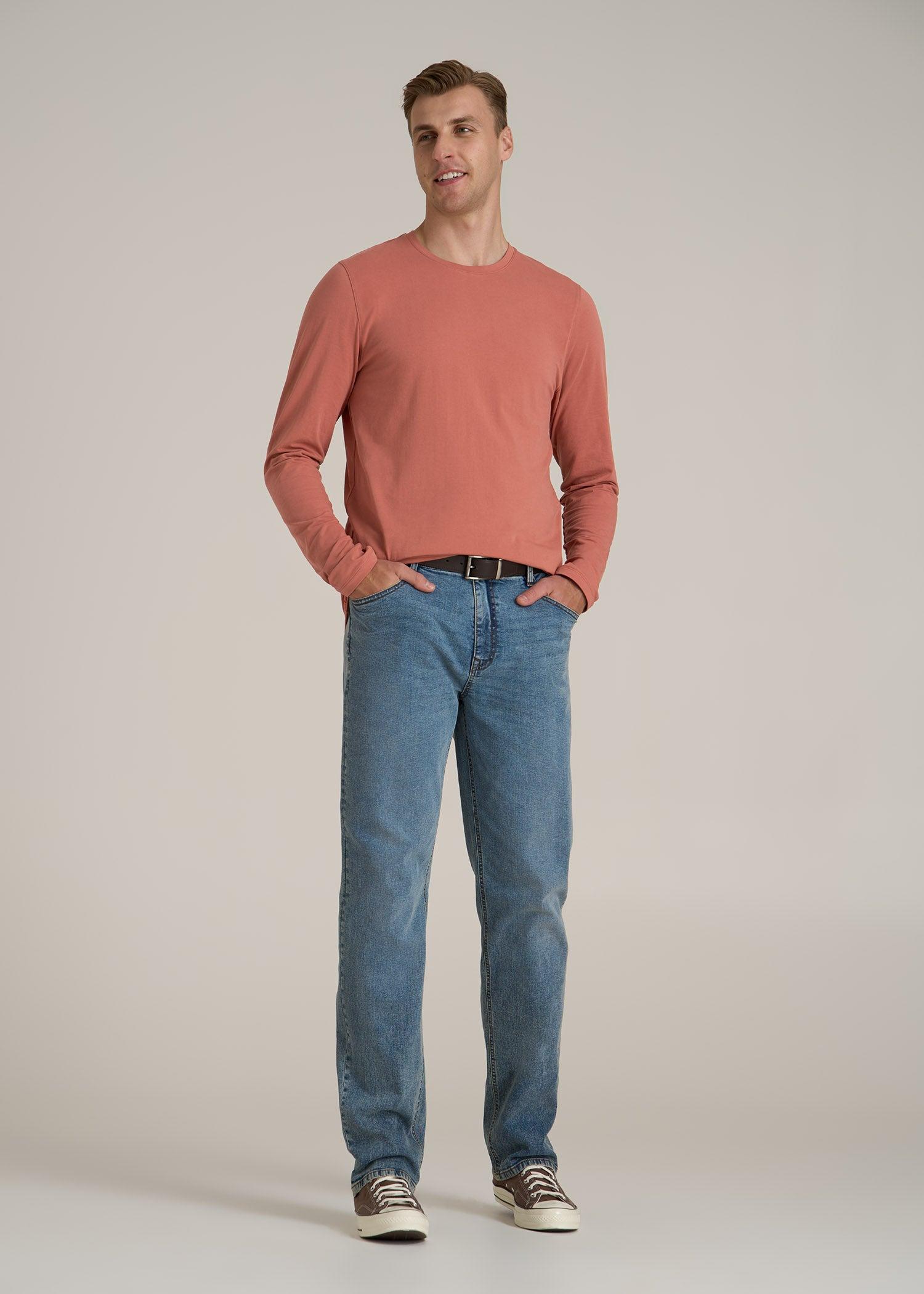 The Essential MODERN-FIT Crewneck Long Sleeve Tall Men's Tee in Persimmon Male Product Image
