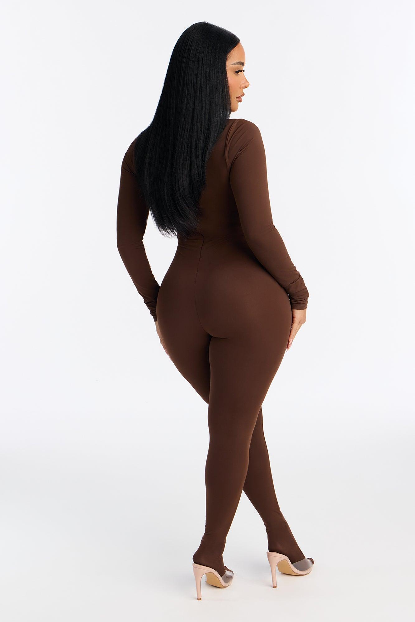 Francesca Mock Neck Footed Catsuit - Chocolate Female Product Image