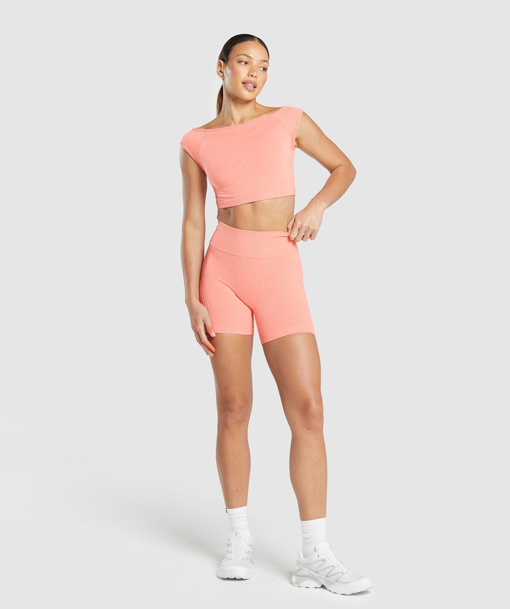 Gymshark Luxe Seamless Boat Neck Crop Top - Bros Muted Coral Marl Female Product Image