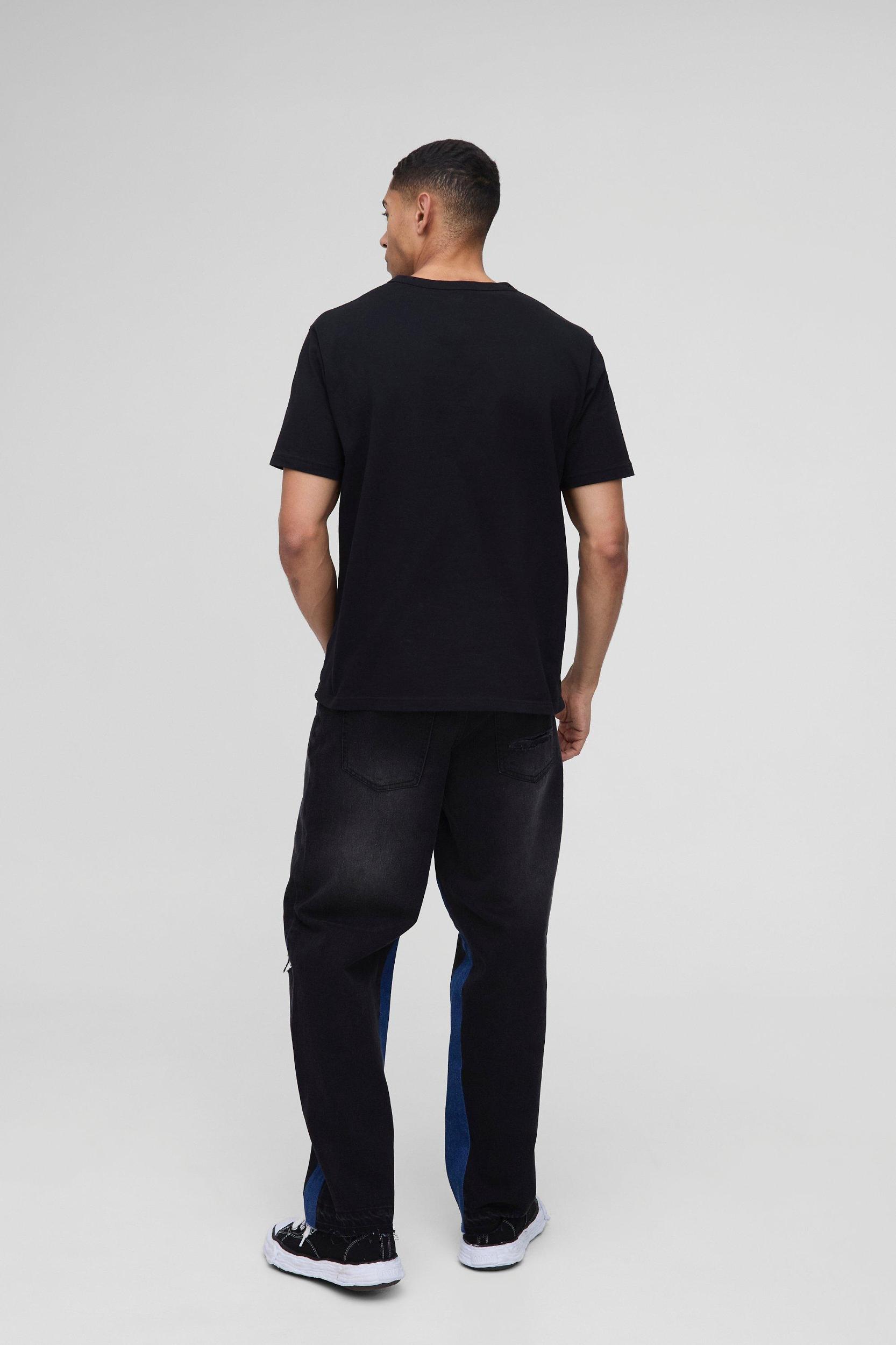 Relaxed Ripped Moto Badge Gusset Jeans | boohooMAN USA Product Image