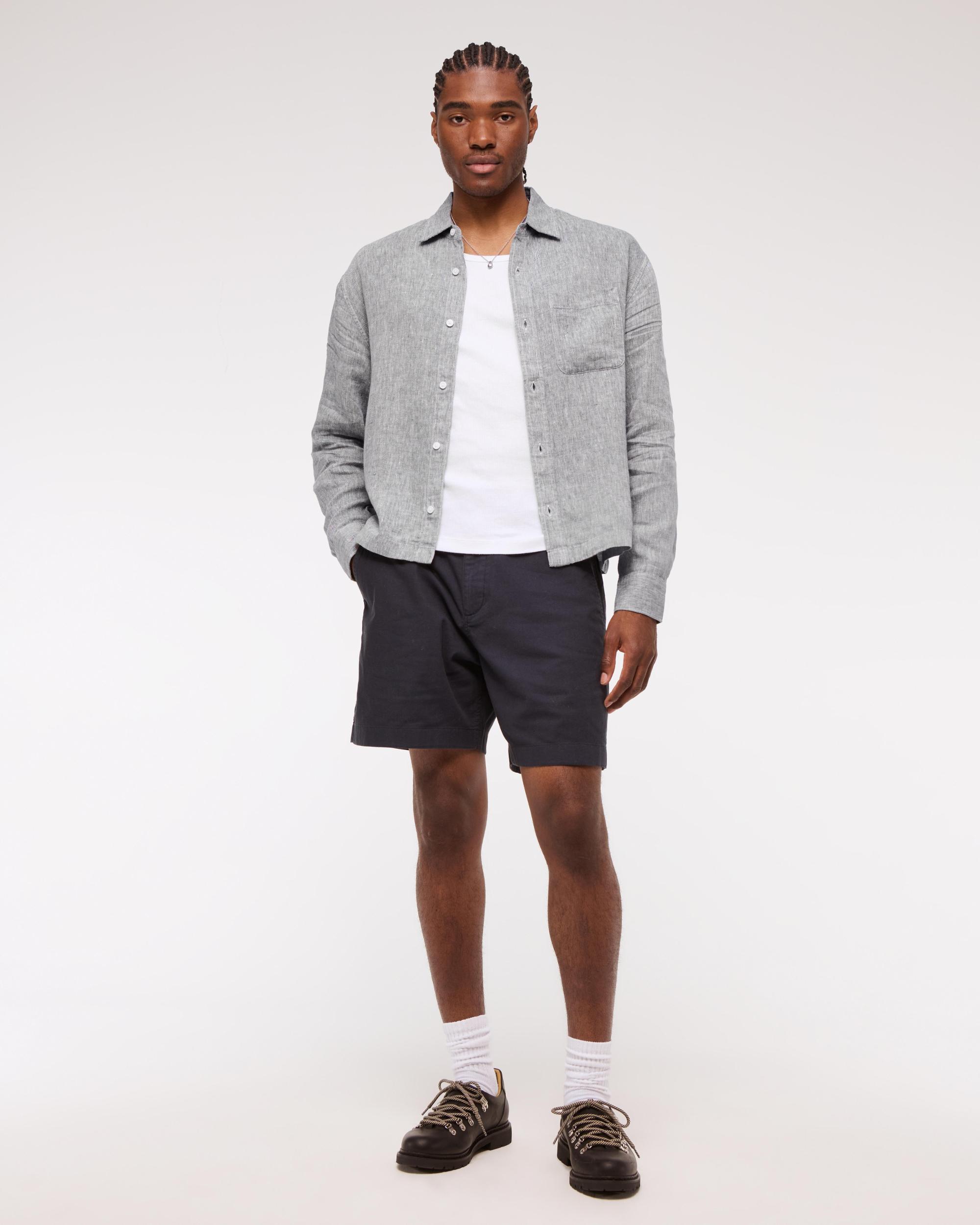 Cropped Linen Button-Up Shirt Product Image