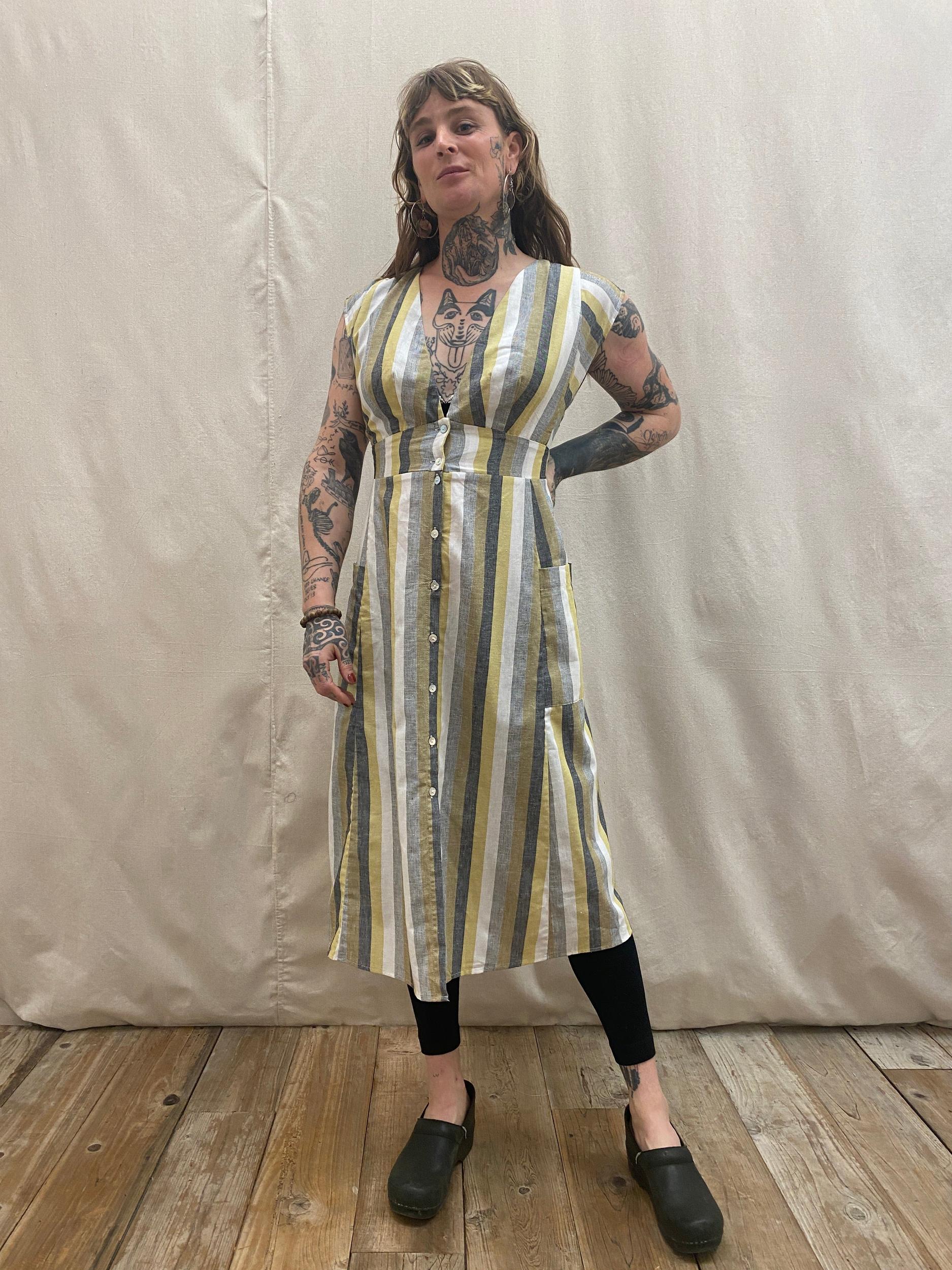 Penelope Dress in Linen Stripe Product Image