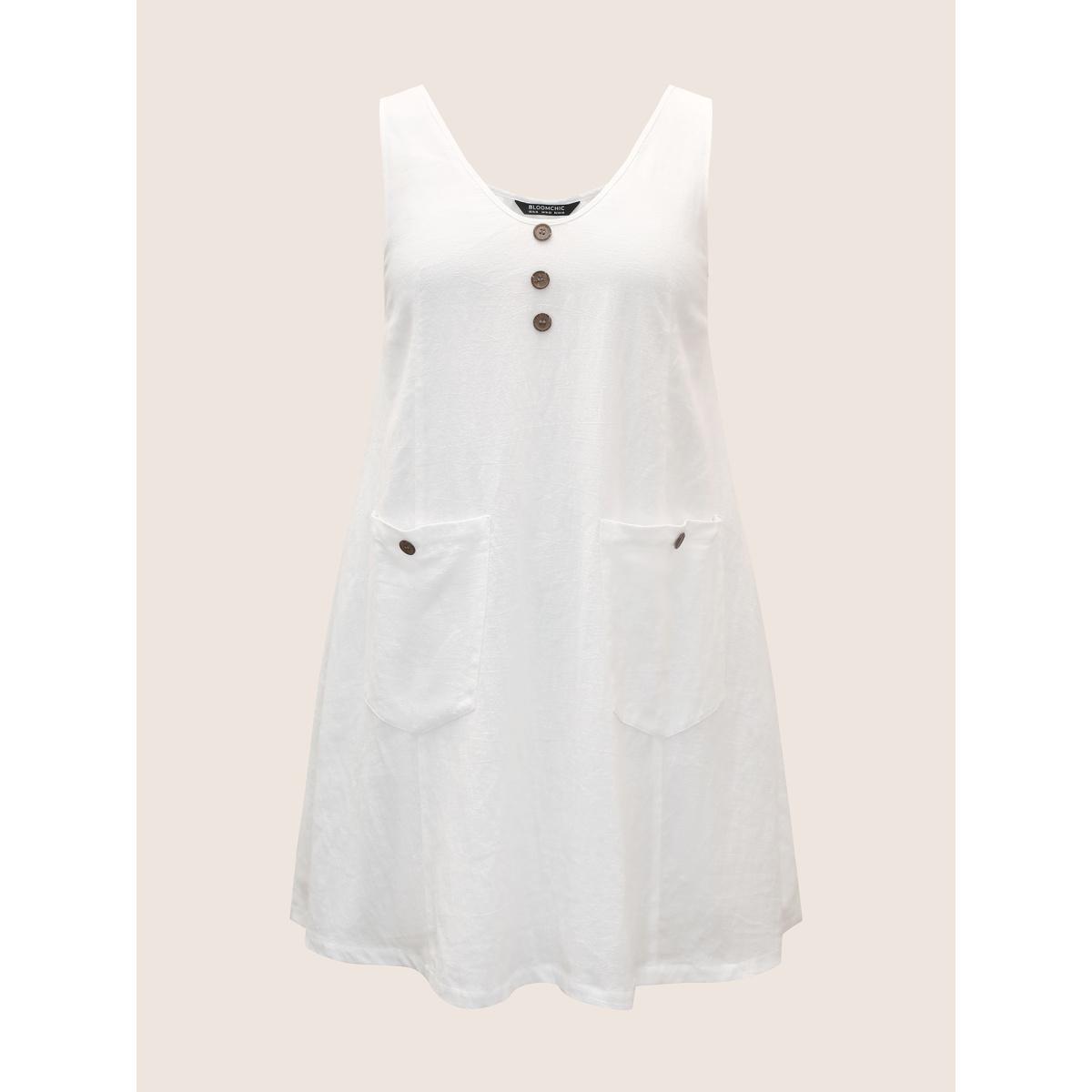 Plus Size Solid Deep V Neck Patch Pocket Dress Originalwhite Women Casual Deep V-neck Sleeveless Curvy BloomChic 26/4X Product Image