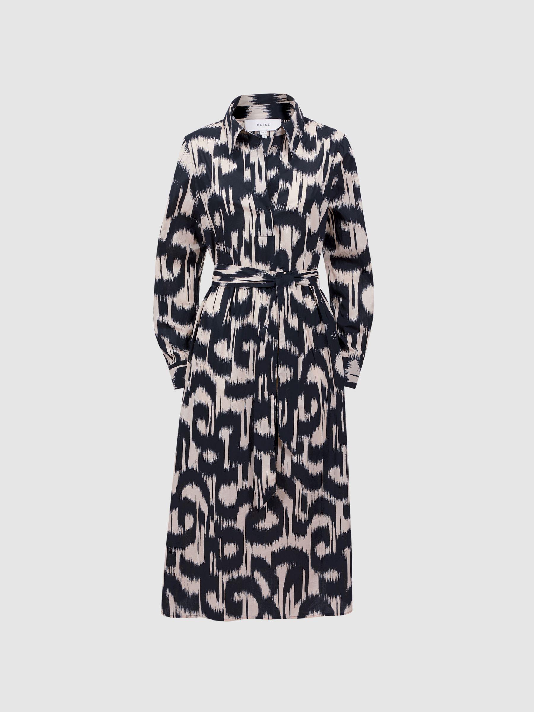 Printed Midi Dress in Black/Cream Product Image