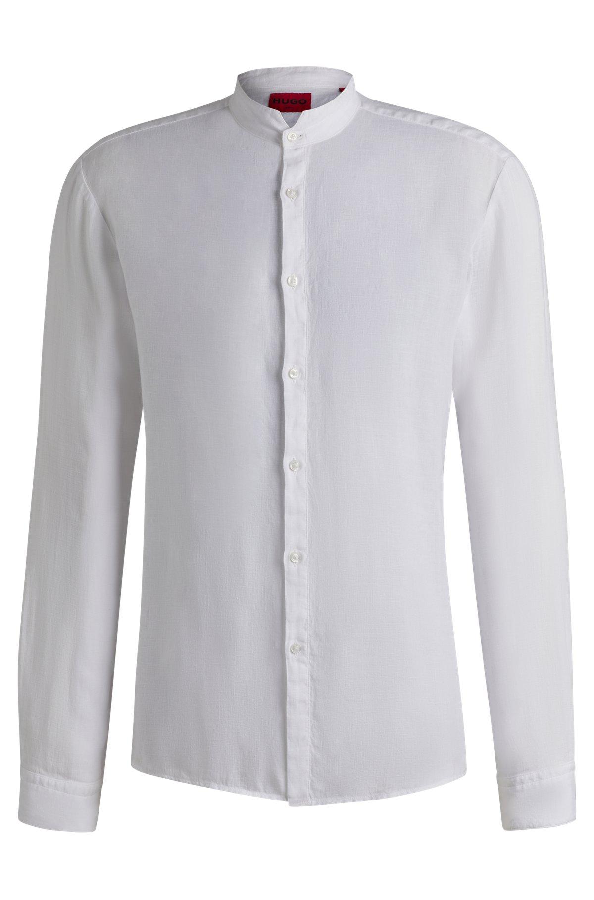 Slim-fit linen shirt with stand collar Product Image