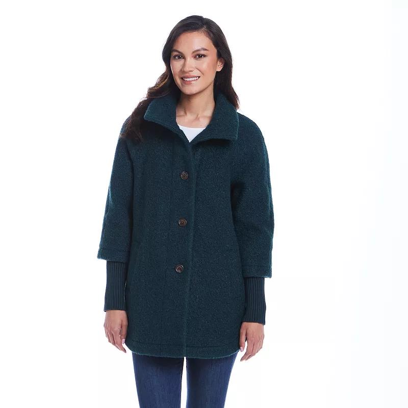Women's Weathercast Button Front Boucle Topper Coat with Knit Sleeves,  Product Image