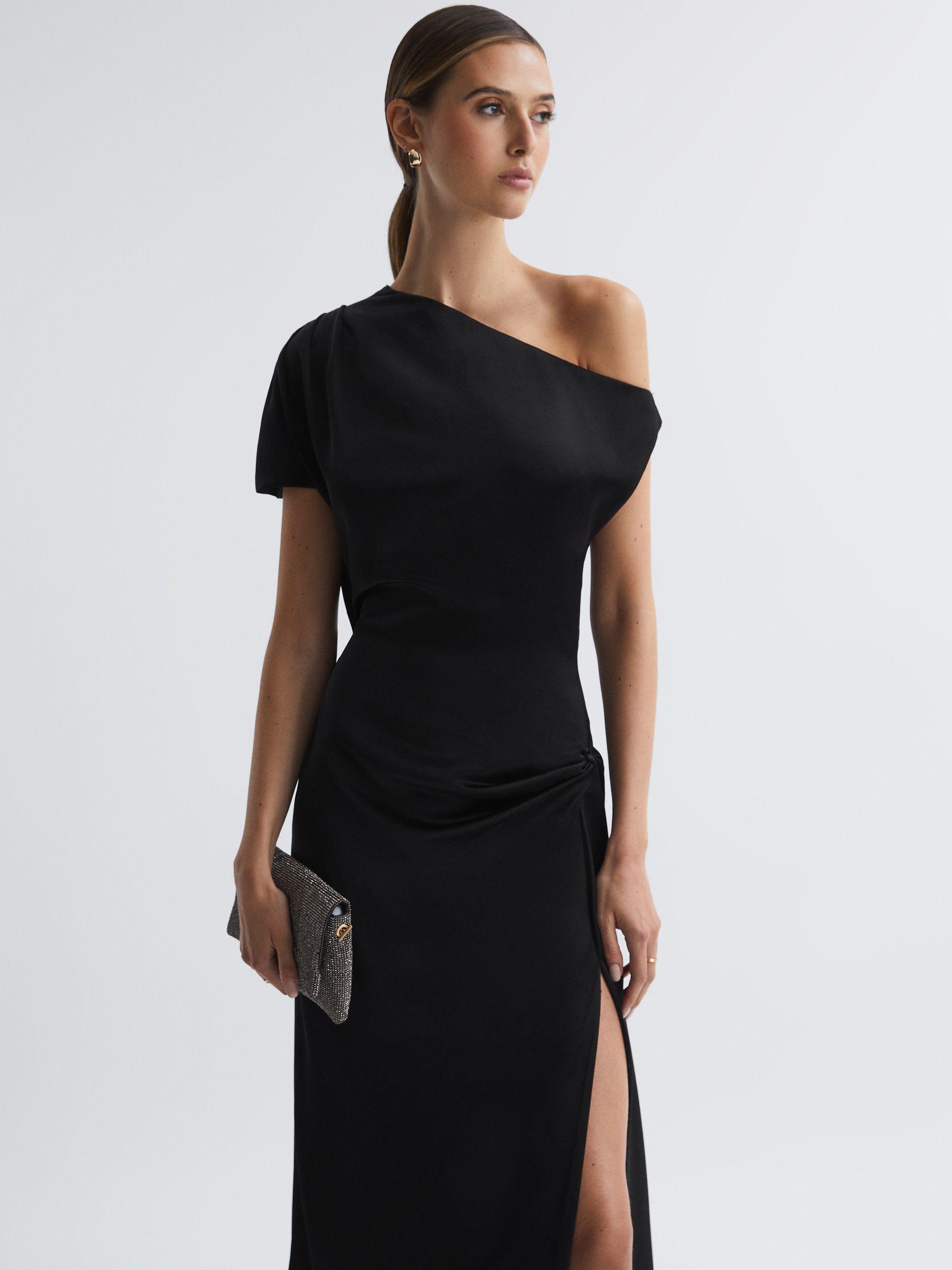 Anna Quan Satin Draped Maxi Dress in Black Product Image