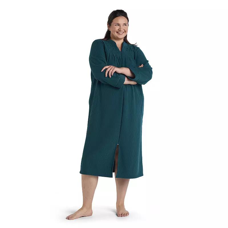Plus Size Miss Elaine Essentials Brushed Back Terry Long Zip Robe, Women's, Size: 3XL, Green Product Image