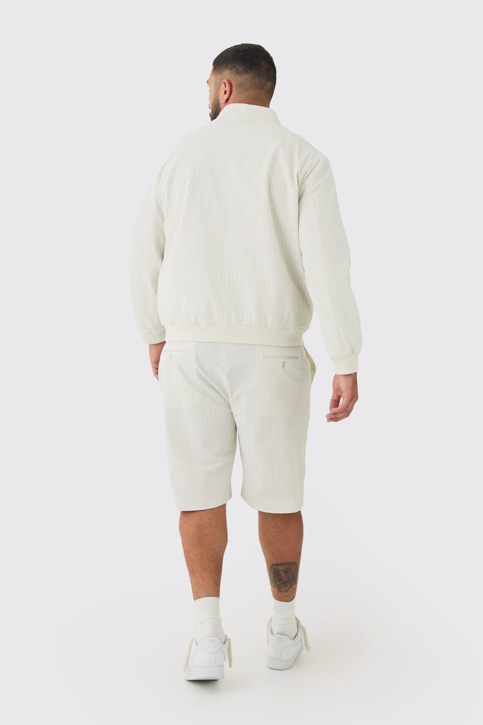 Plus Stripe Seersucker Funnel Neck Smart Jacket | boohooMAN USA Product Image