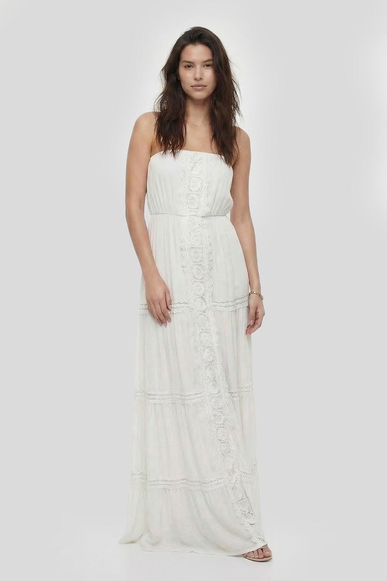 Lace Trim Strapless Maxi Dress Female Product Image