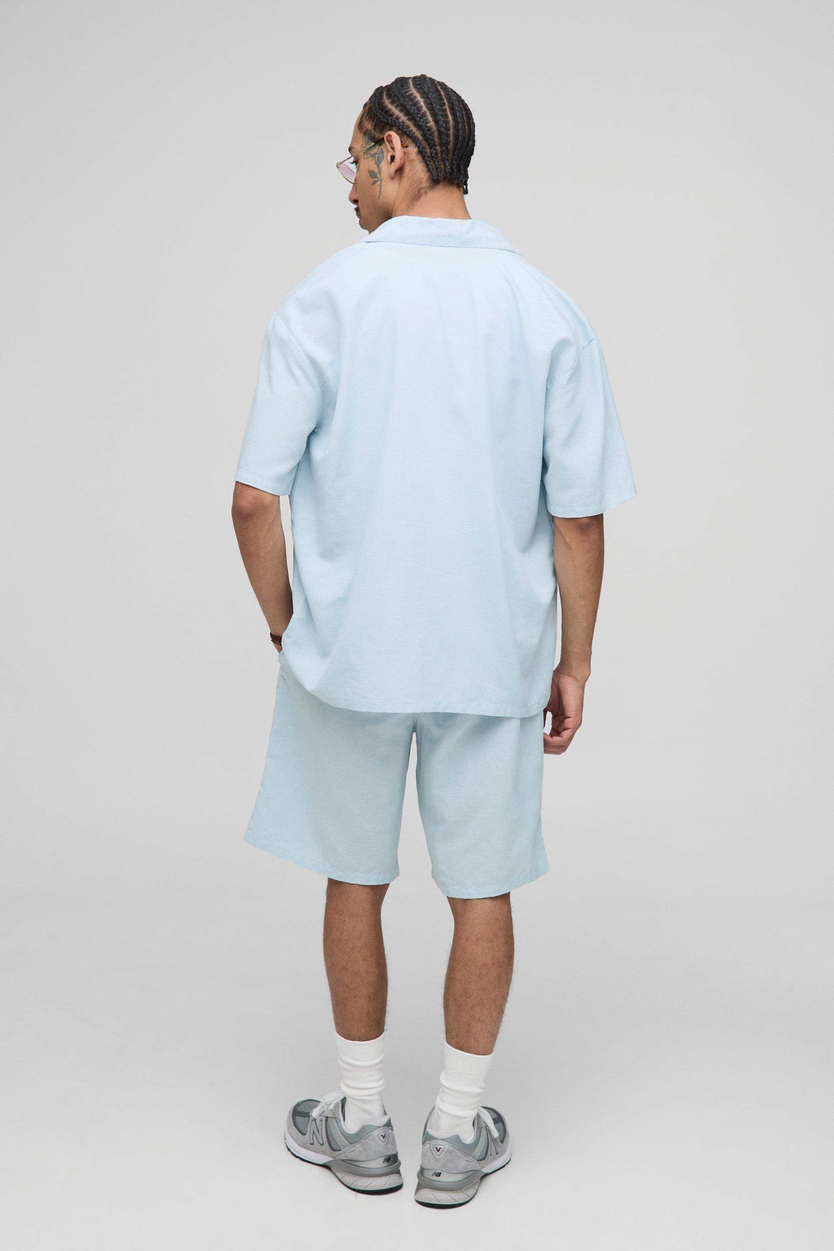 Oversized Linen Blend Organza Shirt & Relaxed Short Set | boohooMAN USA Product Image