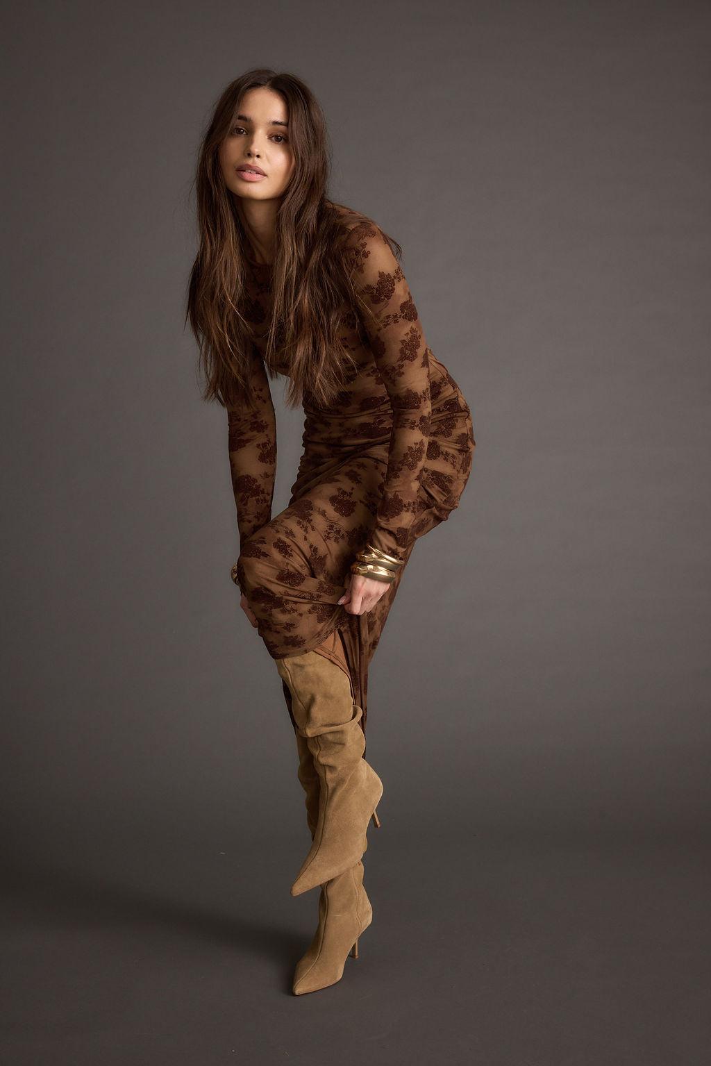 Casanova Brown Floral Maxi Dress Product Image