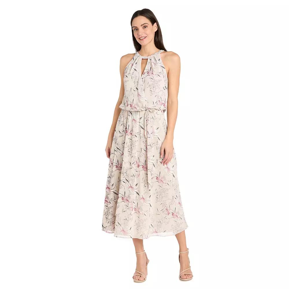 Women's R&M Richards Puff Print Power Mesh Blouson Midi Dress, Size: 18, White Product Image