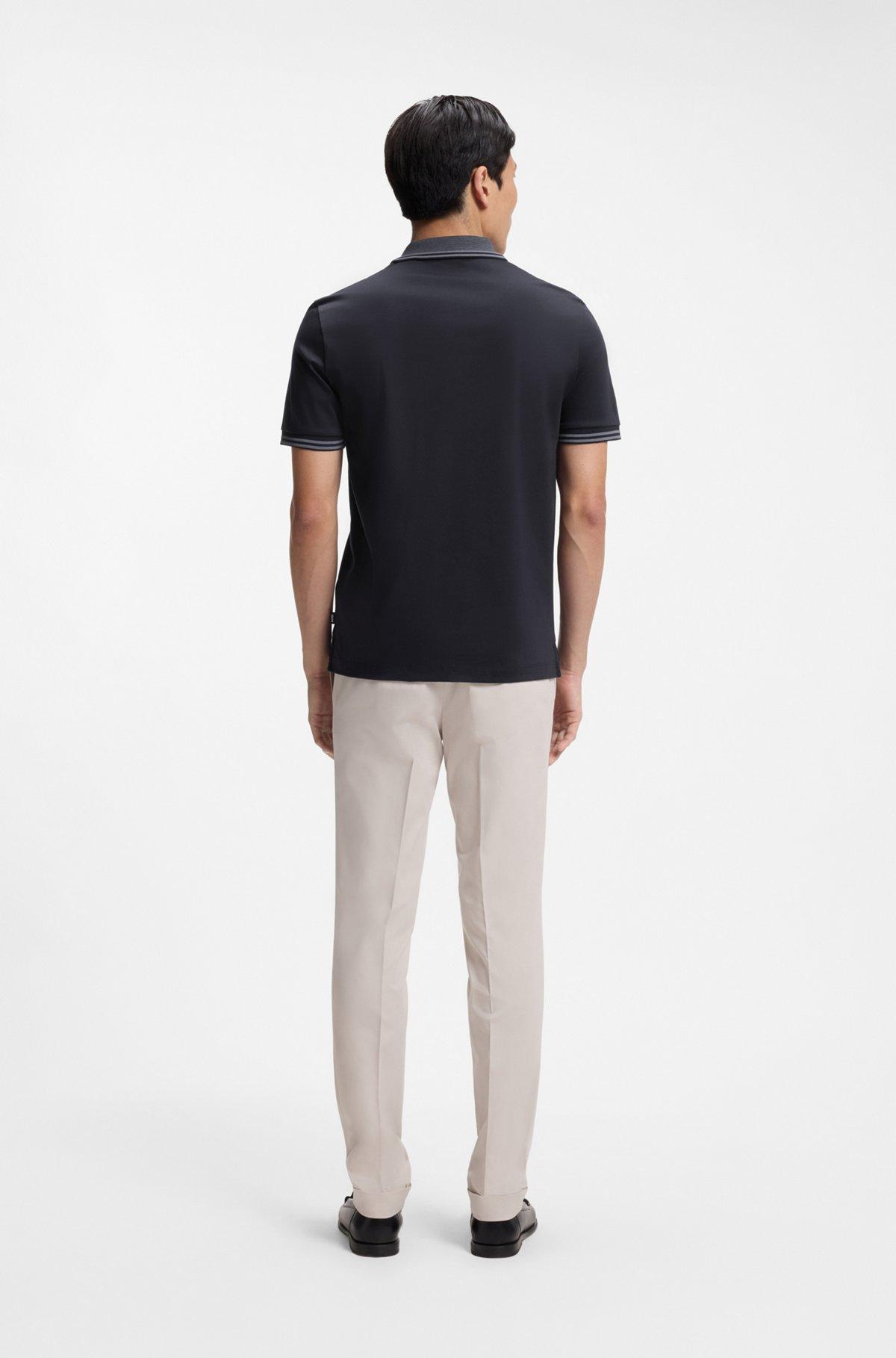 Stripe-trim slim-fit polo shirt in mercerised cotton Product Image