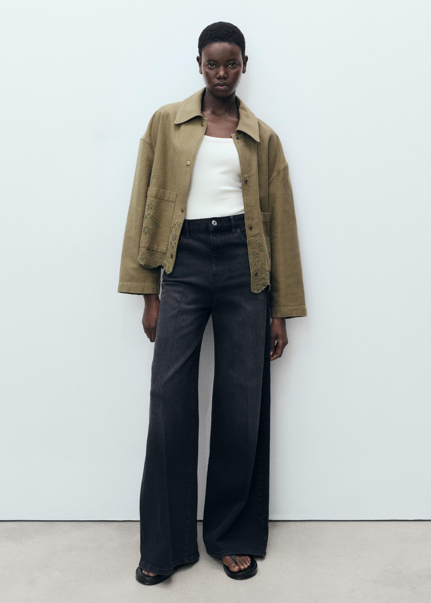 Cotton overshirt with openwork details - Women | MANGO USA Product Image