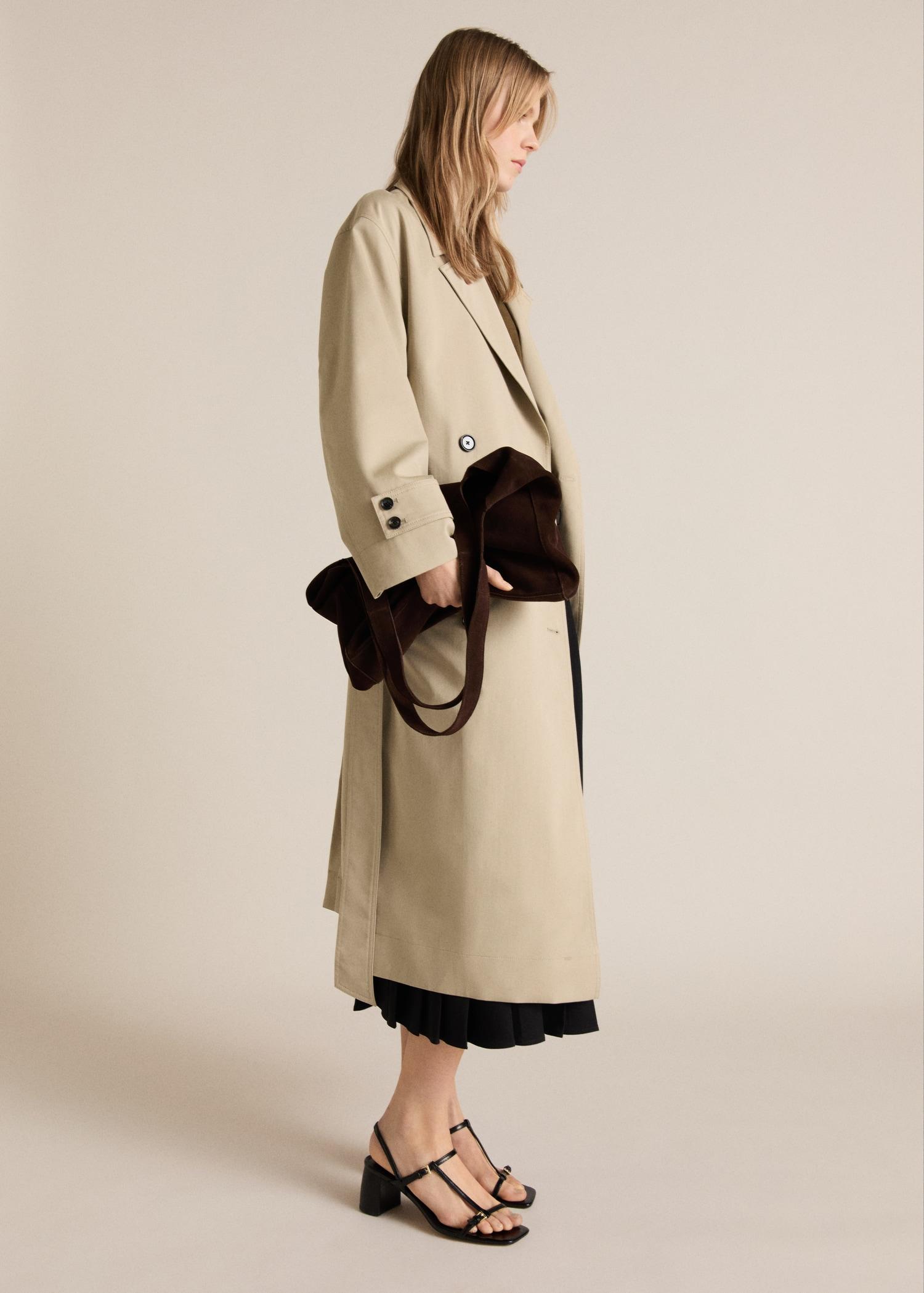 Long oversized double-breasted trench coat - Women | MANGO USA Product Image