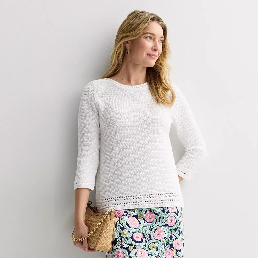Petite Croft & Barrow® Boatneck Pointelle Trim Sweater, Women's,  Product Image