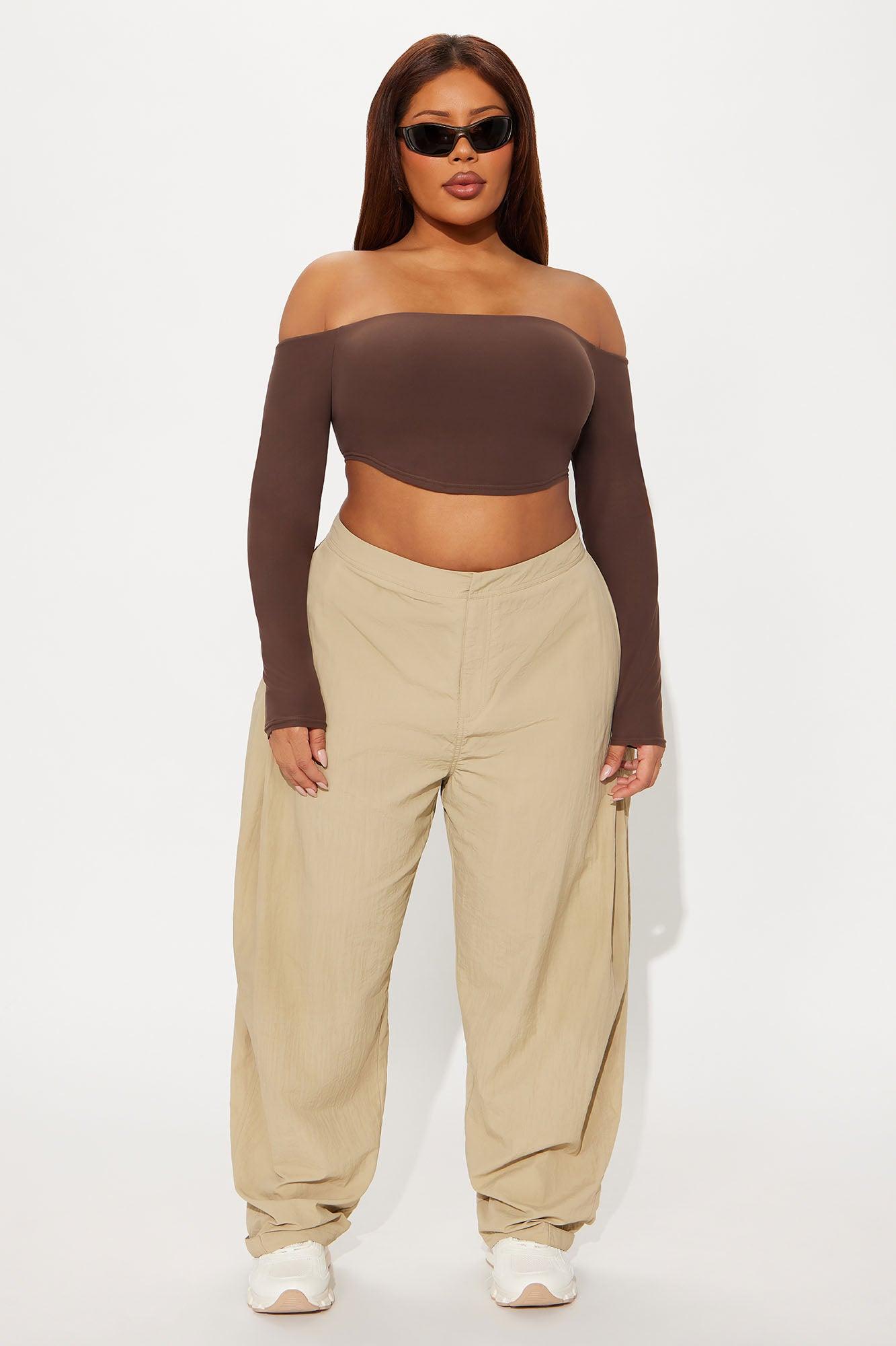 Second Skin Off Shoulder Cropped Top - Chocolate Female Product Image