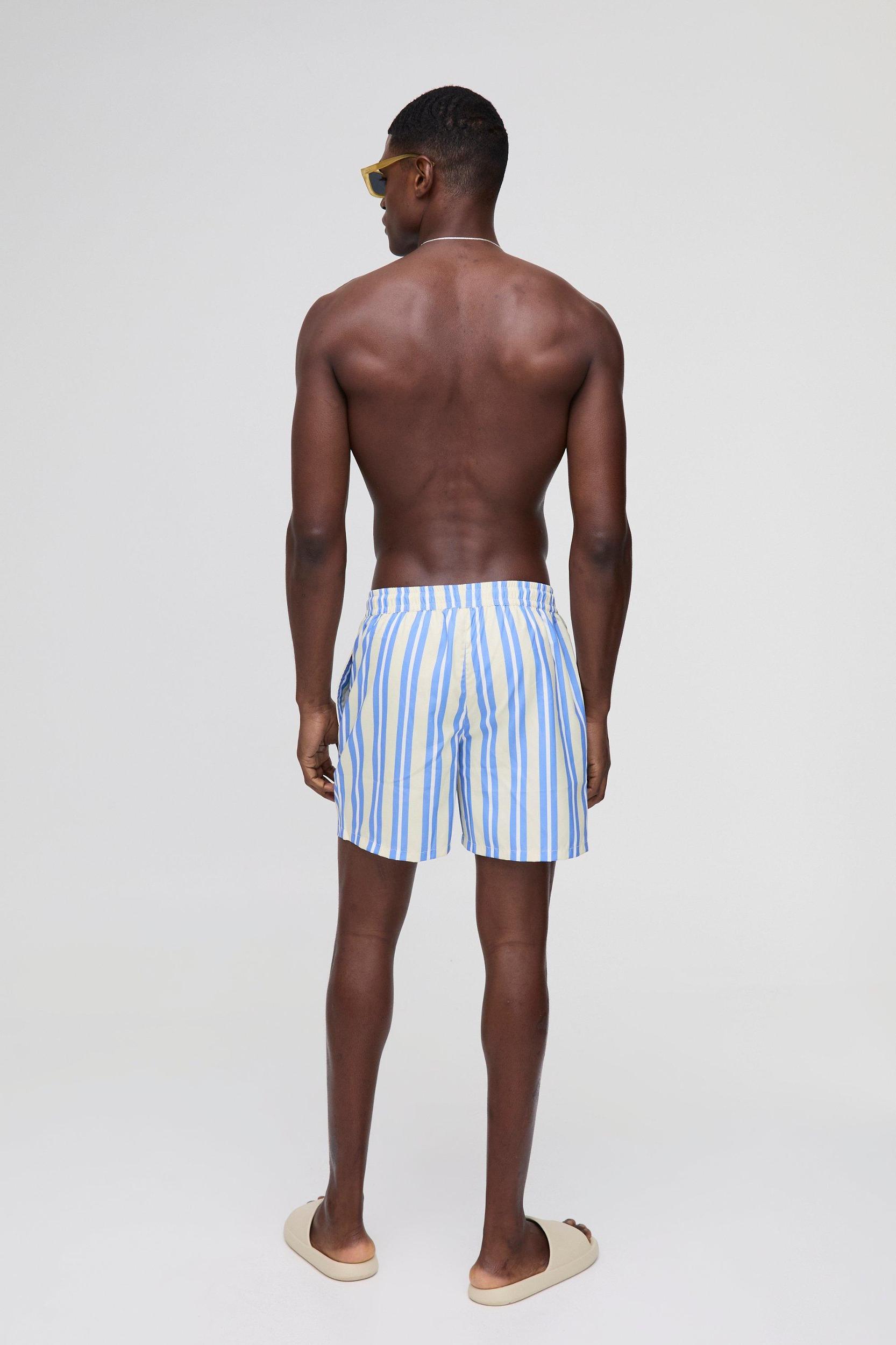 Regular Mid Length Stripe Swim Trunks | boohooMAN USA Product Image