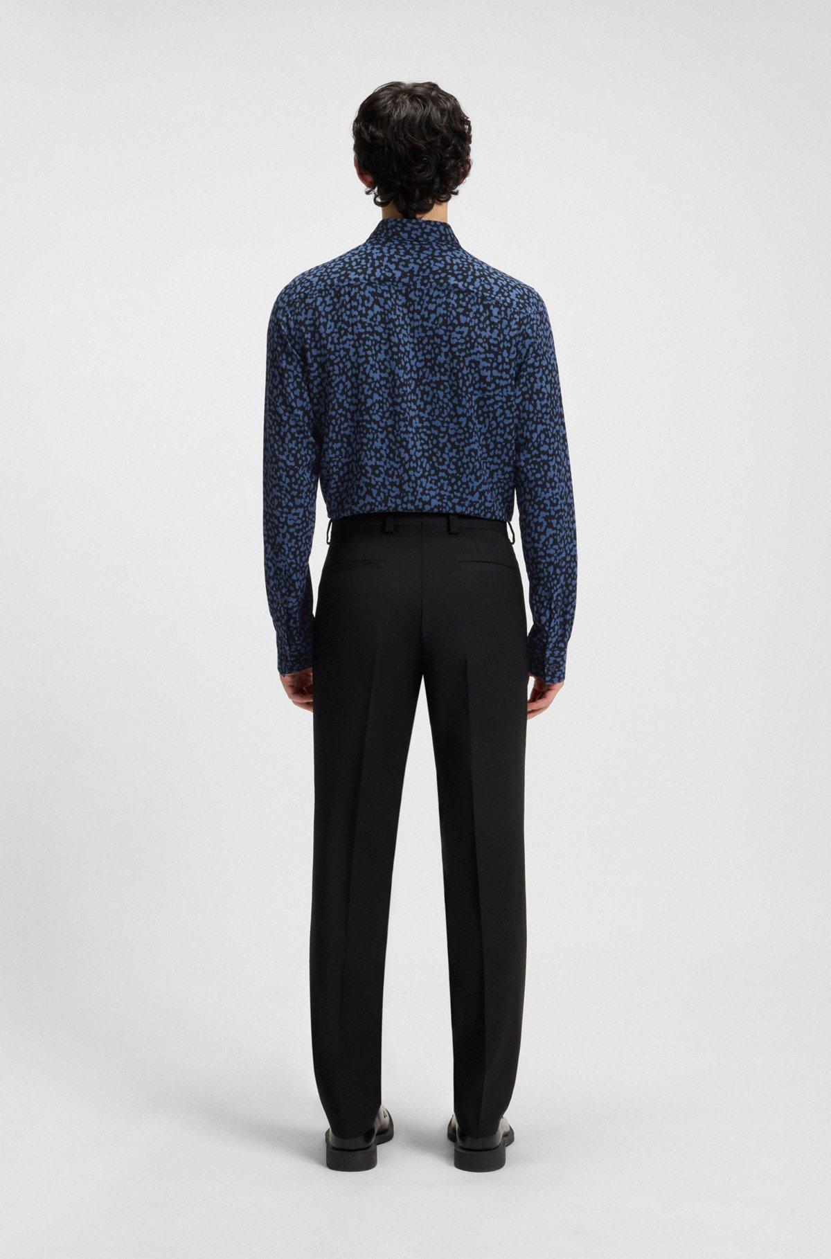 HUGO - Relaxed-fit shirt in abstract-print poplin - Blue Product Image