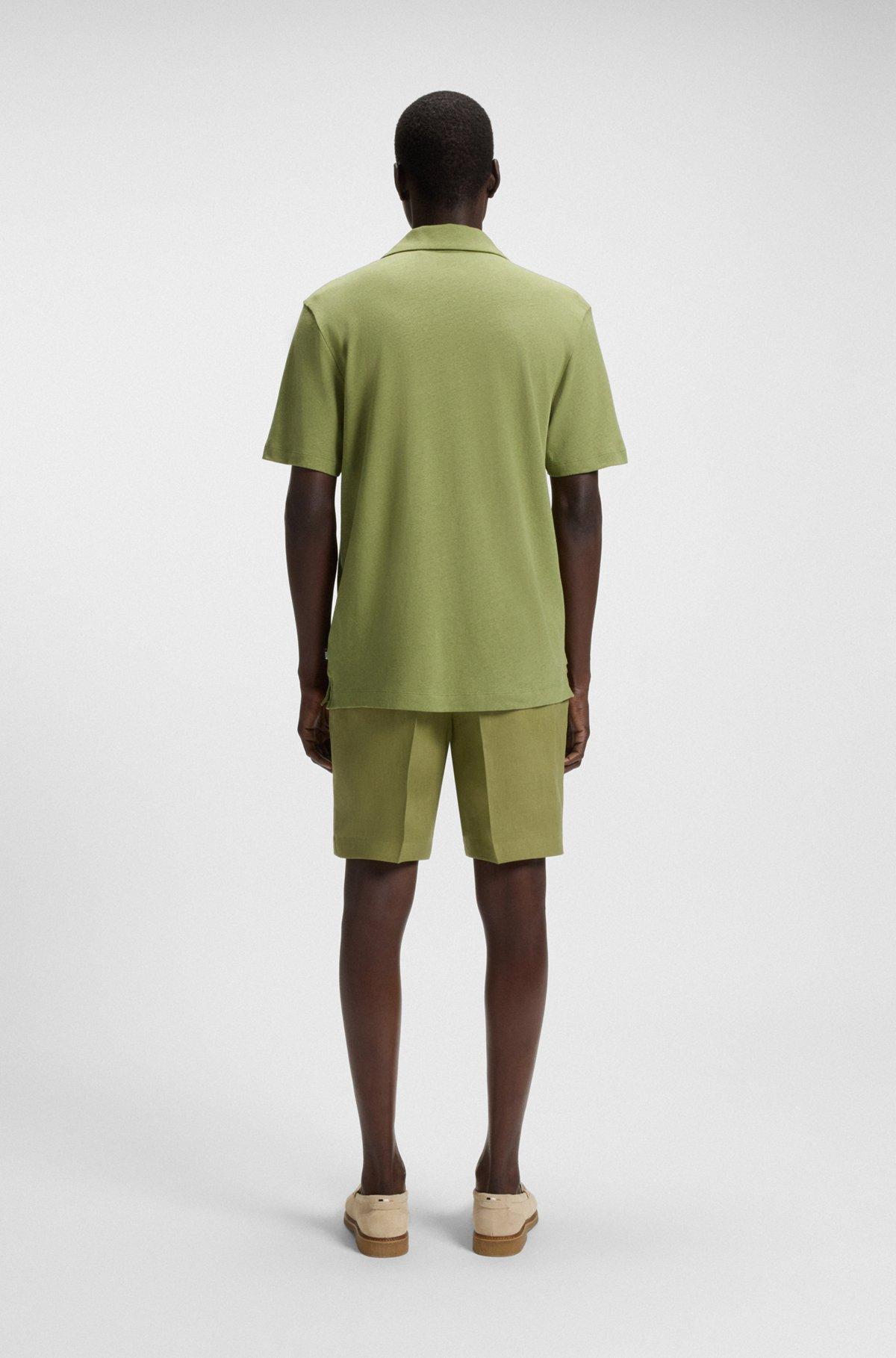 BOSS - Cotton-linen polo shirt with Johnny collar - Green Product Image