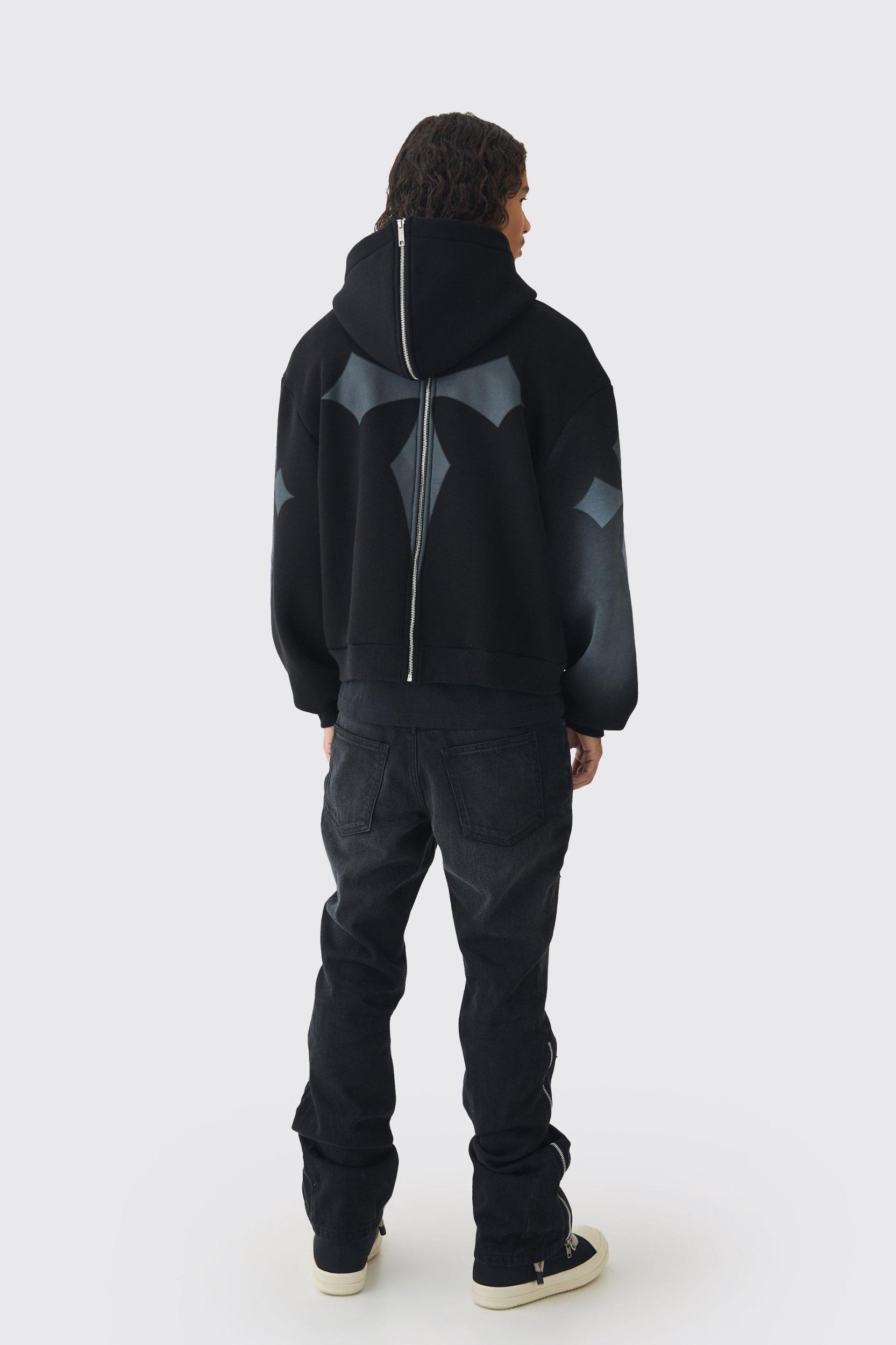 Slim Rigid Flare Washed Denim Cross Applique Jeans | boohooMAN USA Product Image