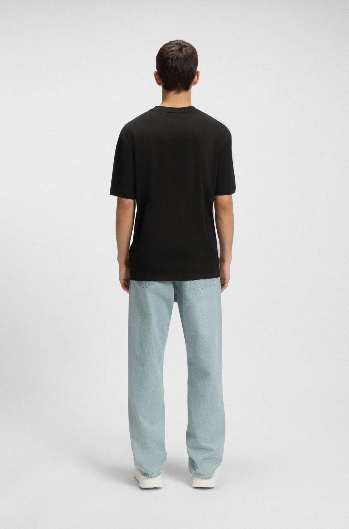 HUGO - Cotton jersey T-shirt with mixed-print logo - Black Product Image