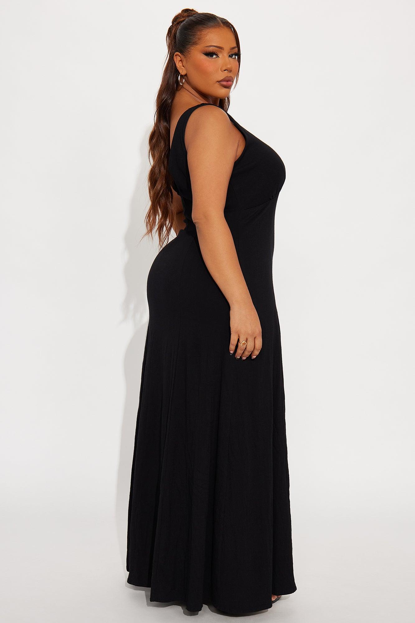 Daniella Stretch Linen Maxi Dress - Black Female Product Image