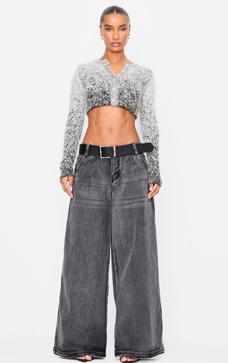 Cream Soft Marl Knit Button Up Cropped Cardigan Product Image